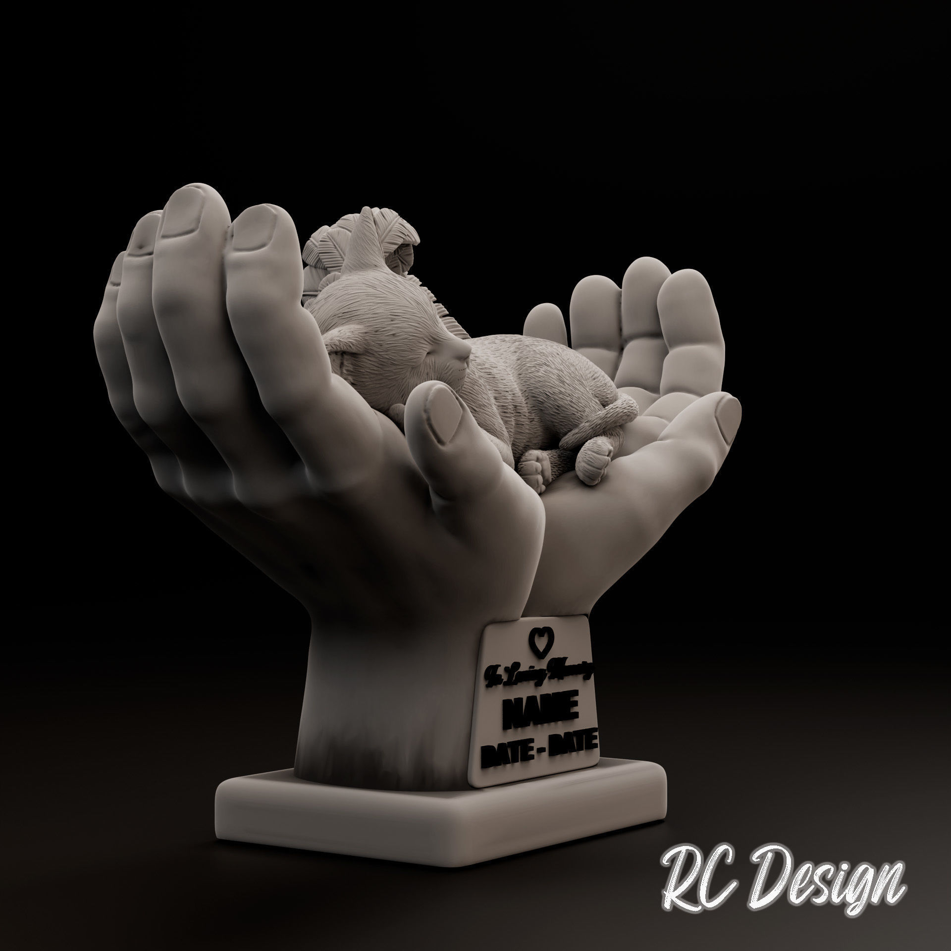 Memorial Cat in Hands Gato en manos 3D print model_3