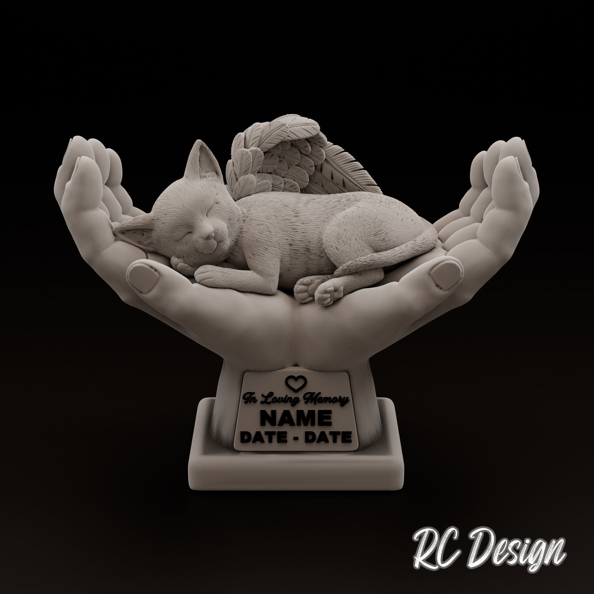 Memorial Cat in Hands Gato en manos 3D print model_2