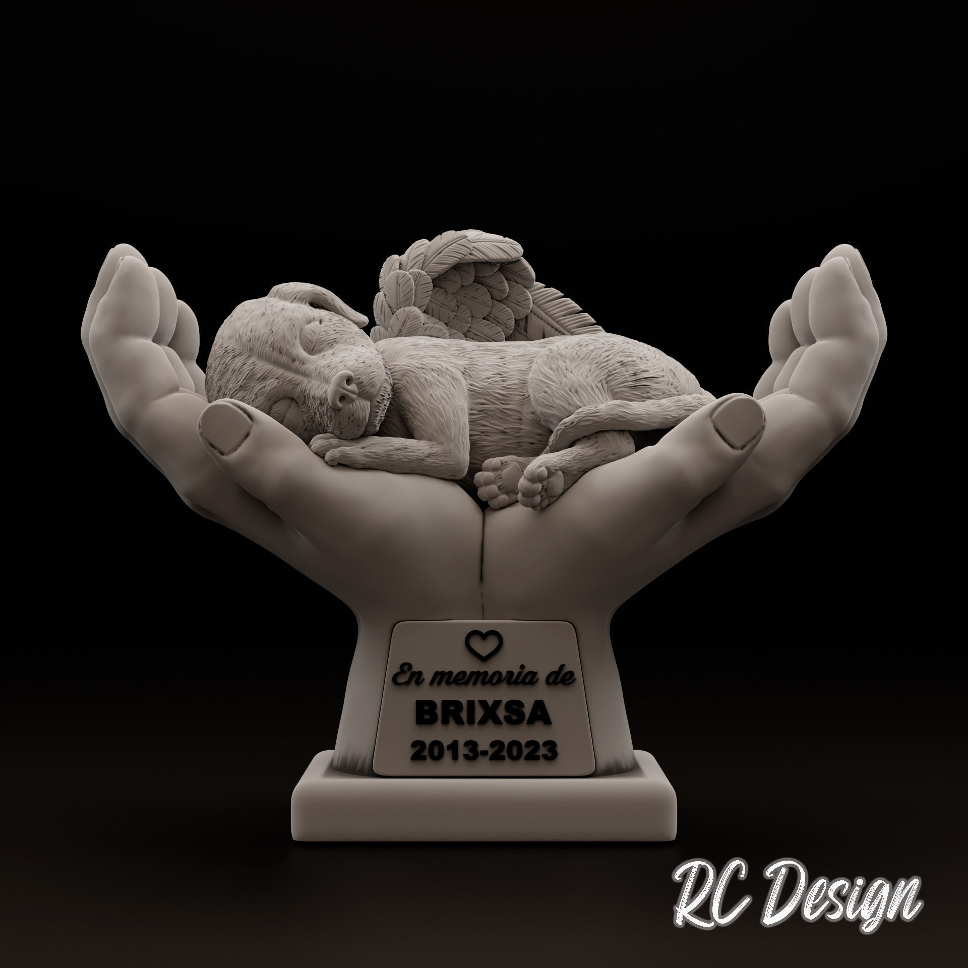 Memorial cat and dog in hands 3D print model_1