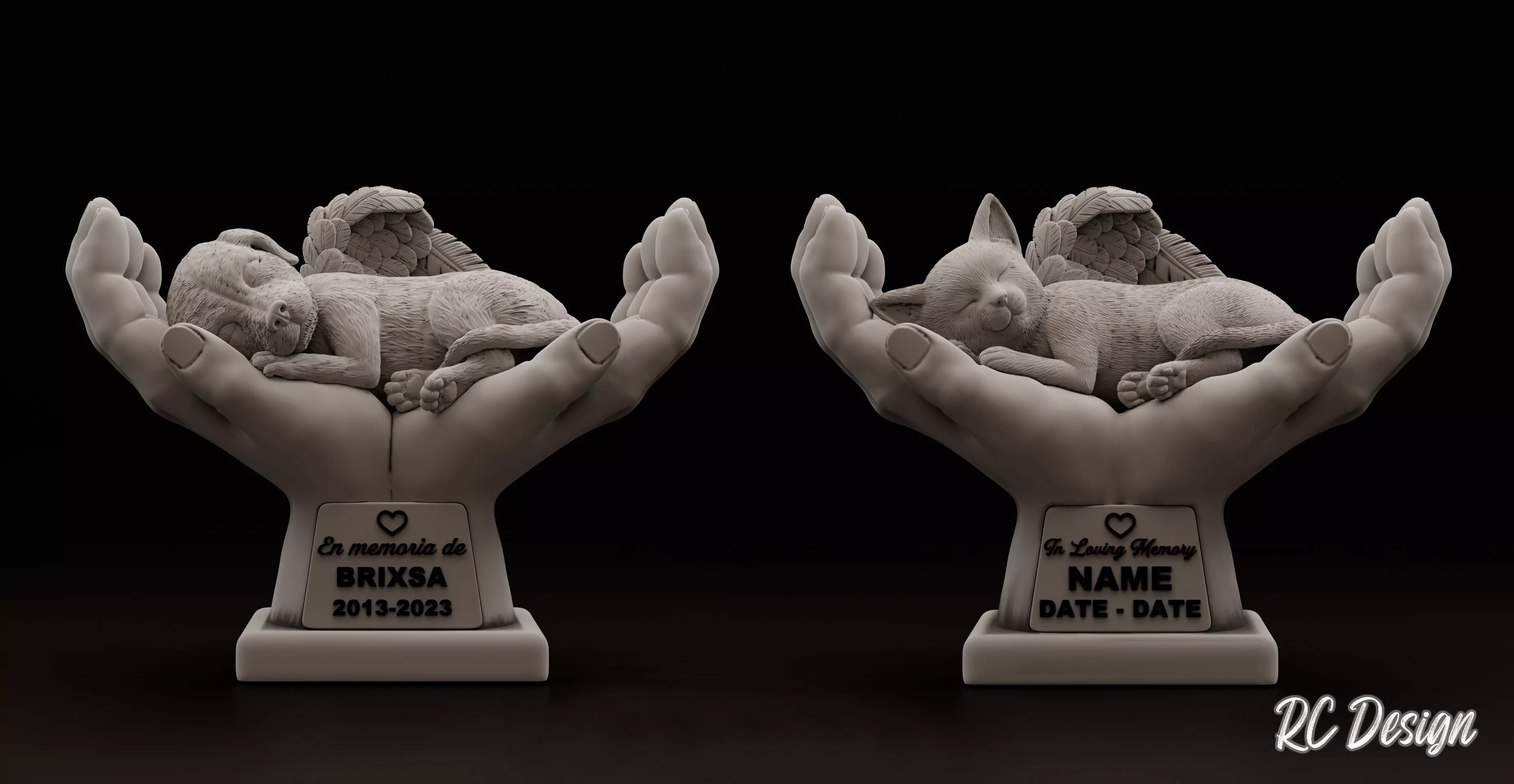 Memorial cat and dog in hands 3D print model_0