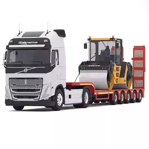 Volvo fh16 and Lowboy Trailer with DD105 Road Roller Compactor