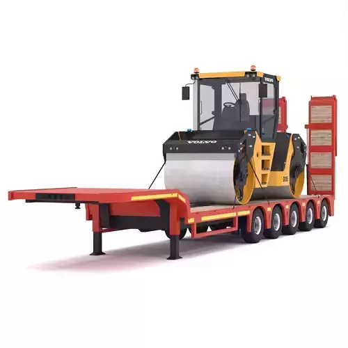 Lowboy Trailer with Volvo DD105 Road Roller Compactor