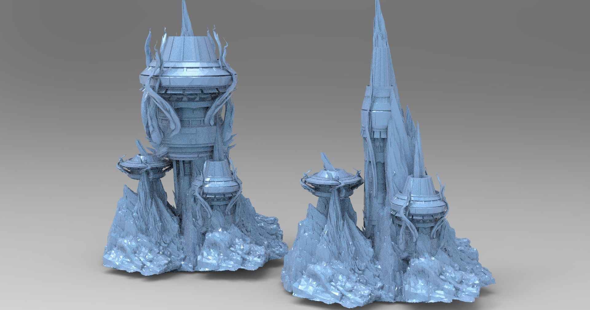 Cthulhu ocean Sci fi Towers collection Low-poly 3D model_1