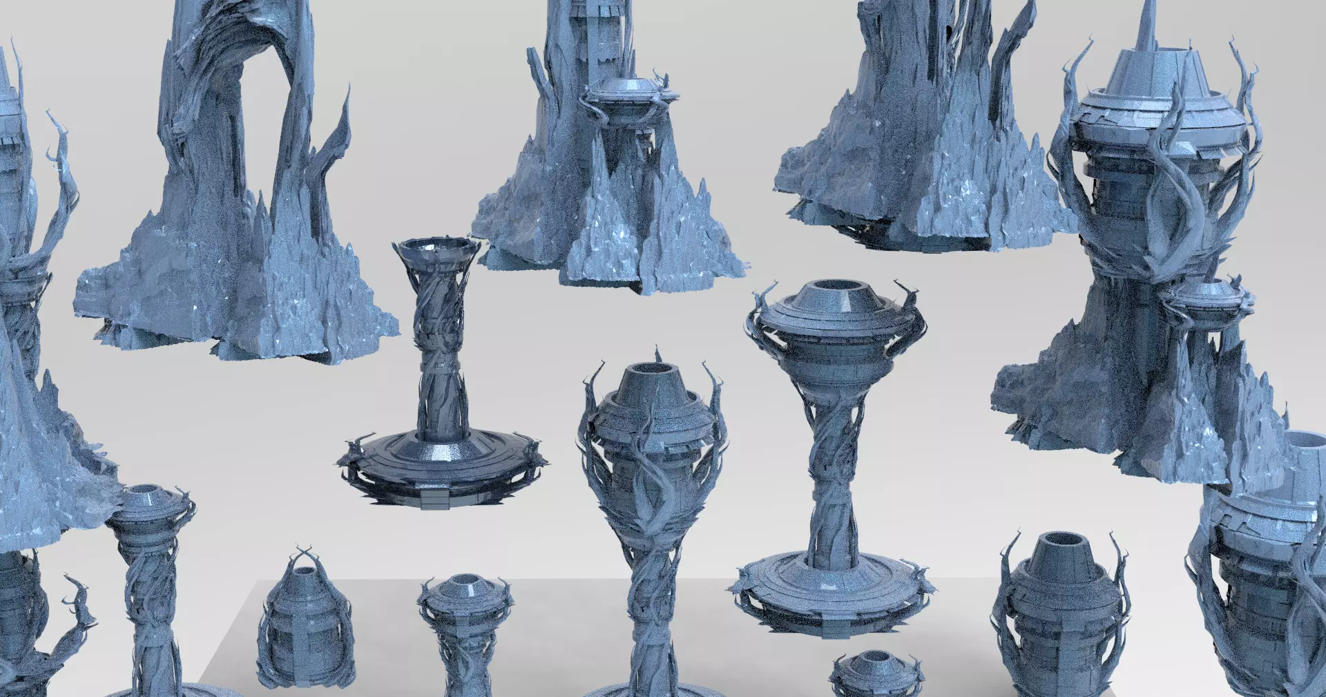 Cthulhu ocean Sci fi Towers collection full  Low-poly 3D model_0