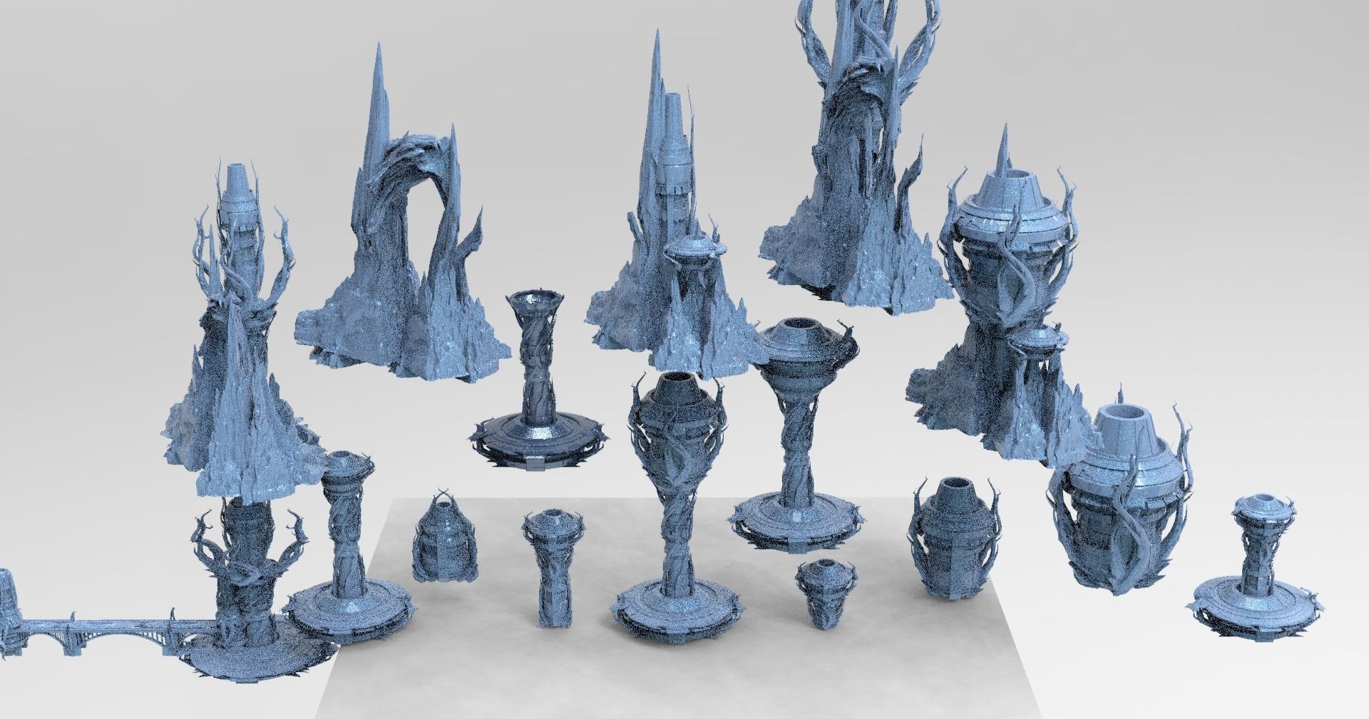Cthulhu ocean Sci fi Towers collection full  Low-poly 3D model_1
