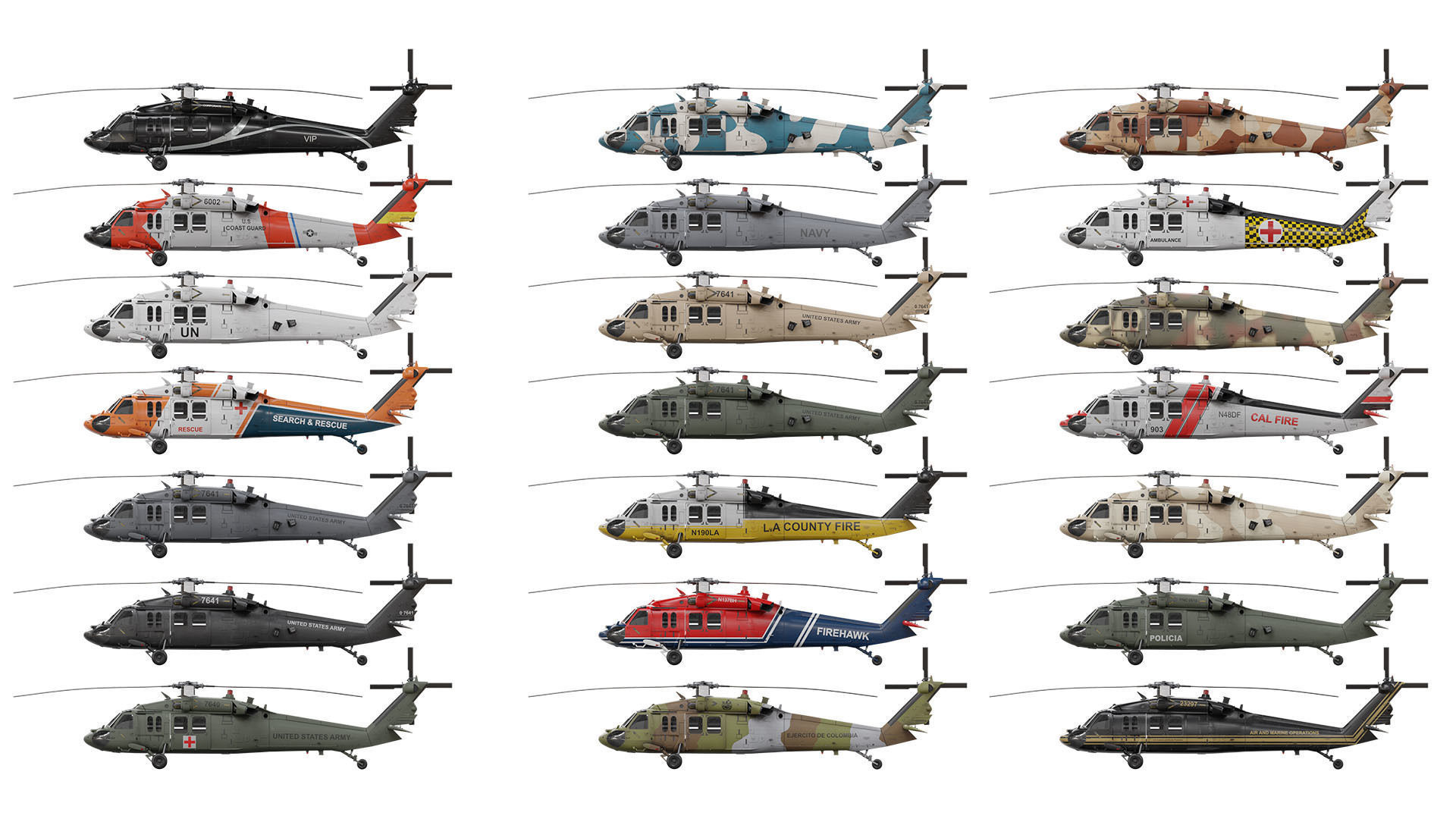 UH-60 Blackhawk Helicopter 22 skins 3D model_2