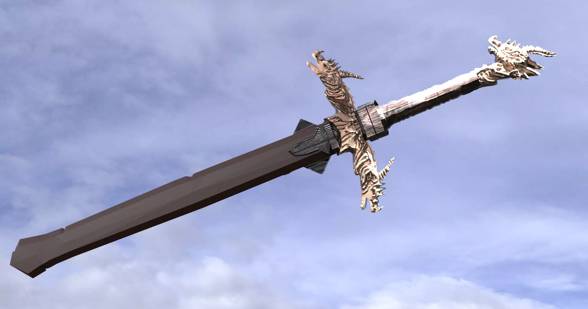Medieval Dragon Knights sword Low-poly 3D model_0