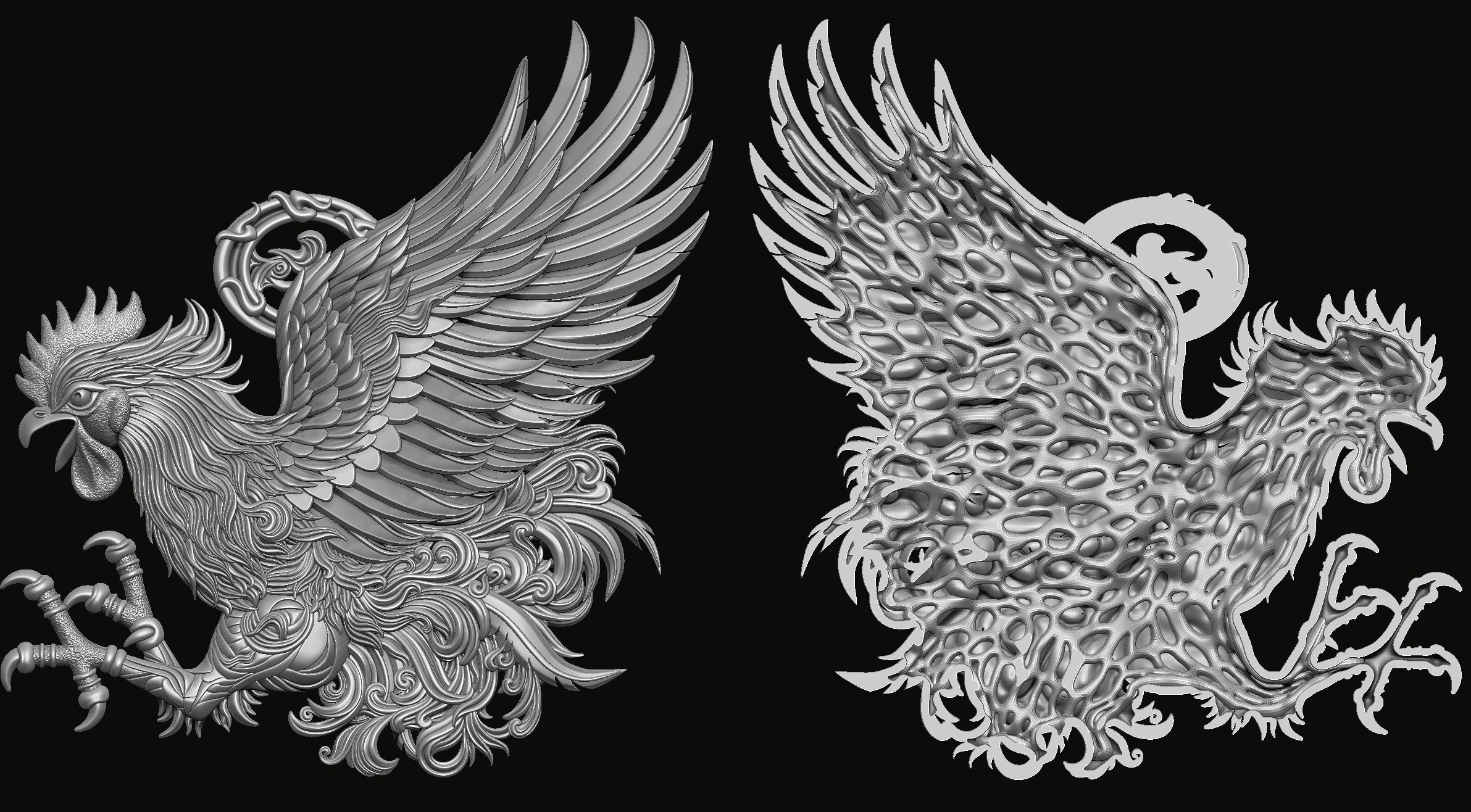 Rooster Pendant 3D print model_4