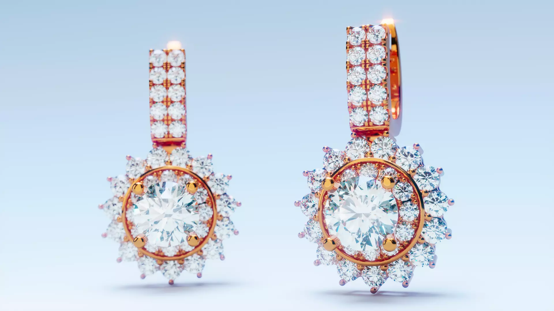 Diamond Halo Dangle Earrings 3D print model_0