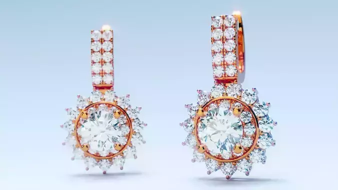 Diamond Halo Dangle Earrings 3D print model