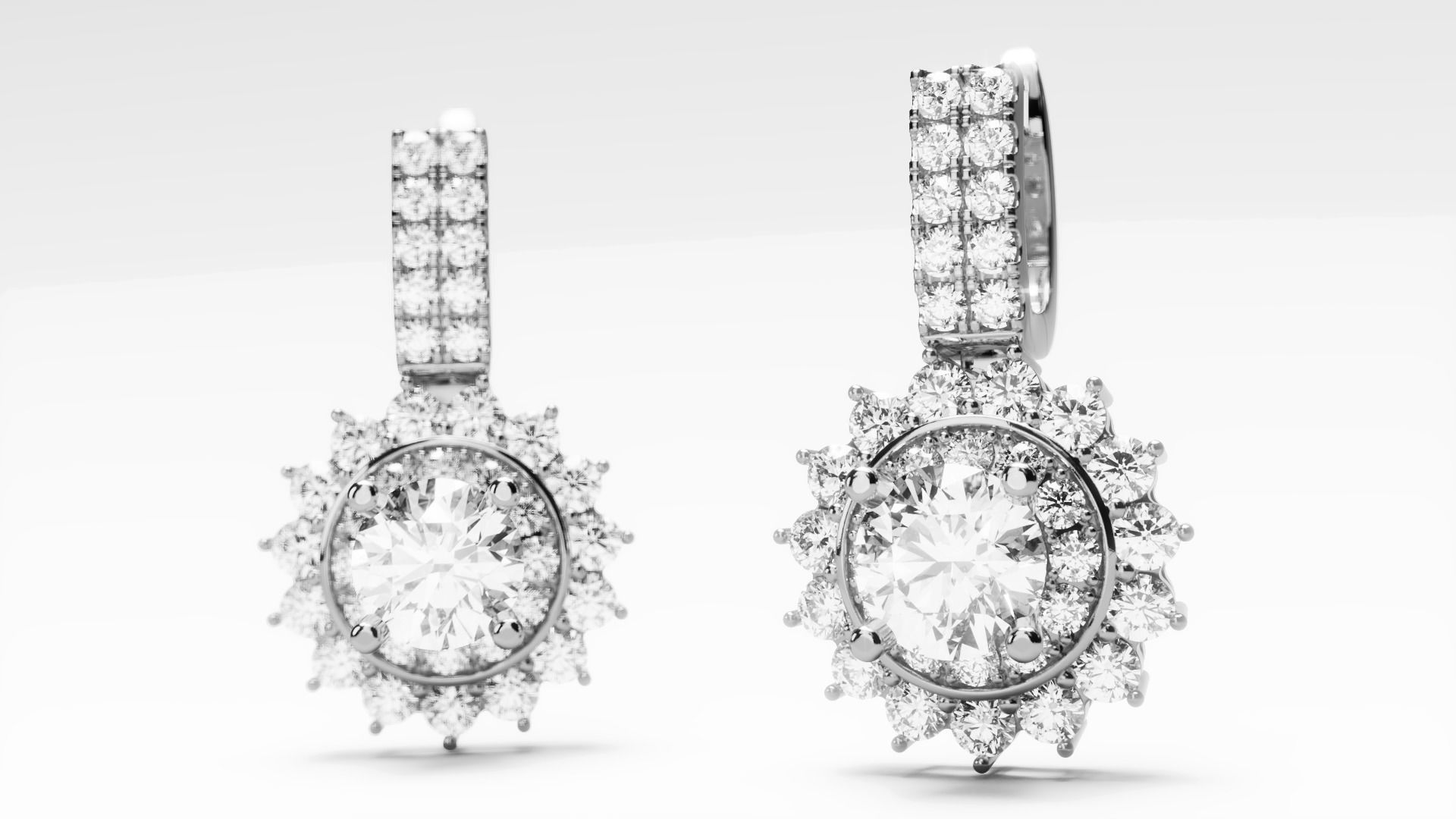 Diamond Halo Dangle Earrings 3D print model_1