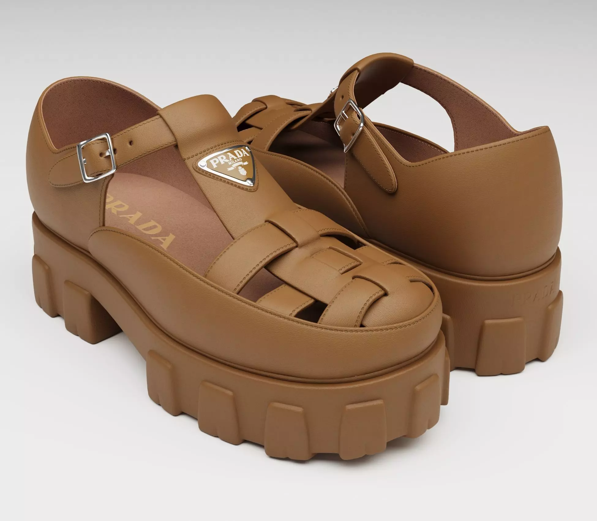 Chunky Sandals Prada Brown Low-poly 3D model