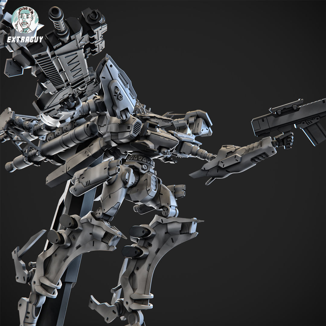 White Sparkle Mech 100mm 3D print model_3