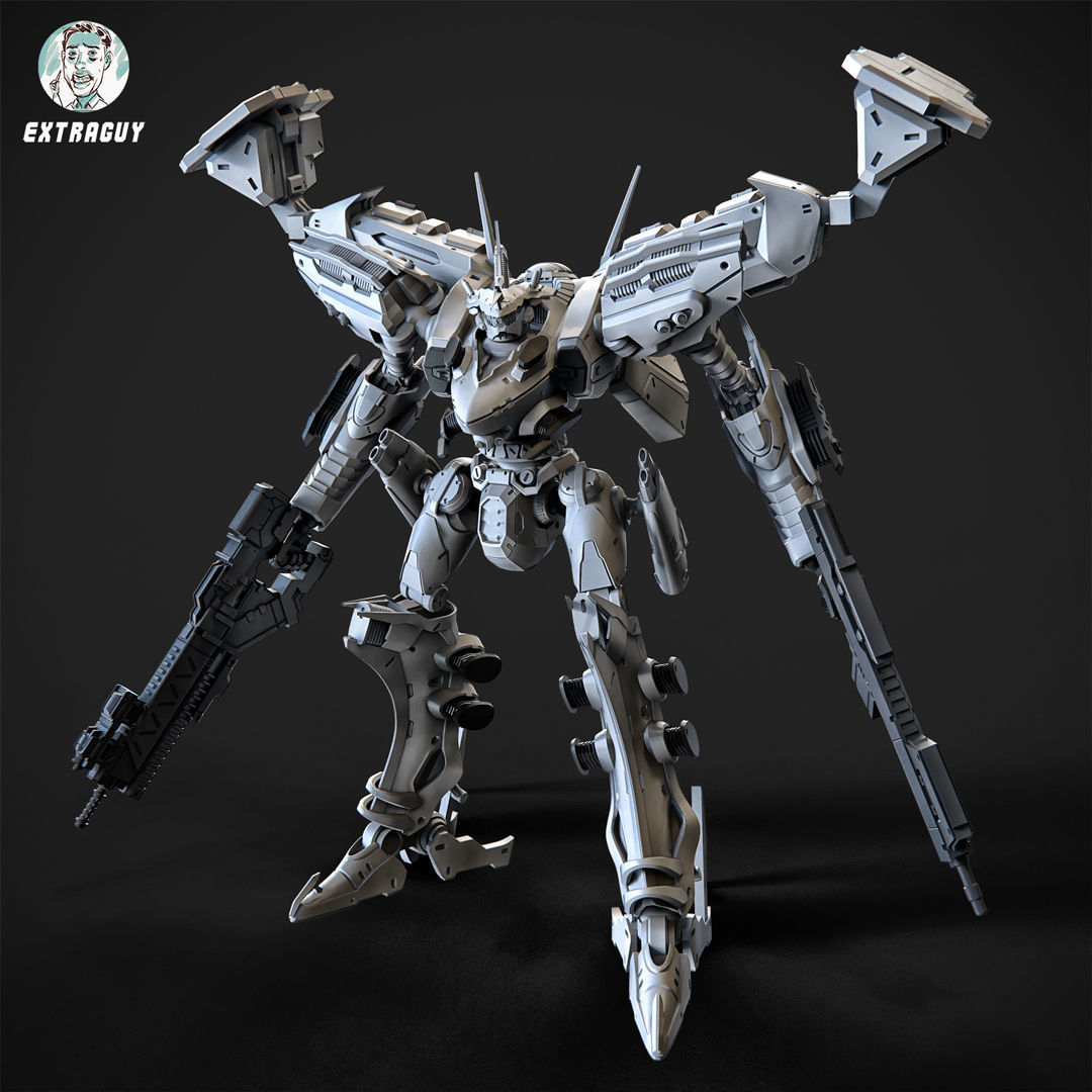White Sparkle Mech 100mm 3D print model_4