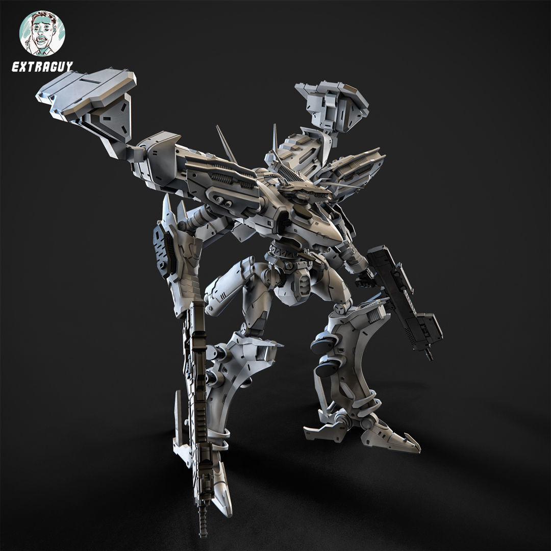 White Sparkle Mech 100mm 3D print model_5
