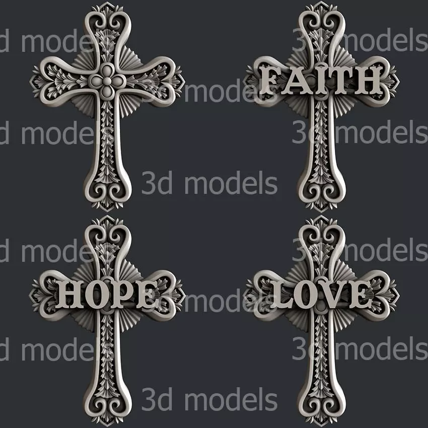 3d STL models for CNC router or 3dprinter Cross 25 hopelovefaith 3D model_0