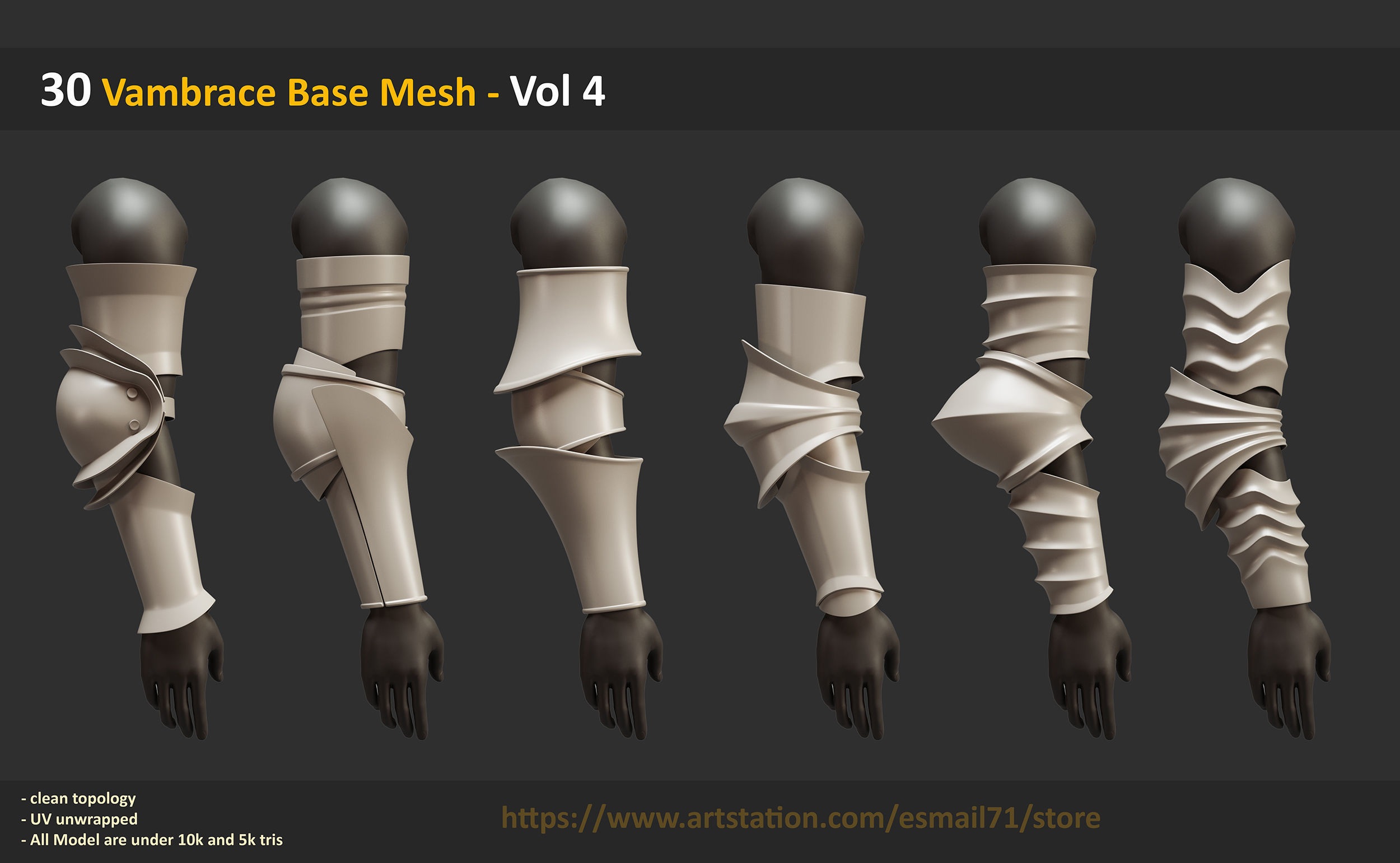 30 Vambrace Base Mesh - Vol 4 Low-poly 3D model_5
