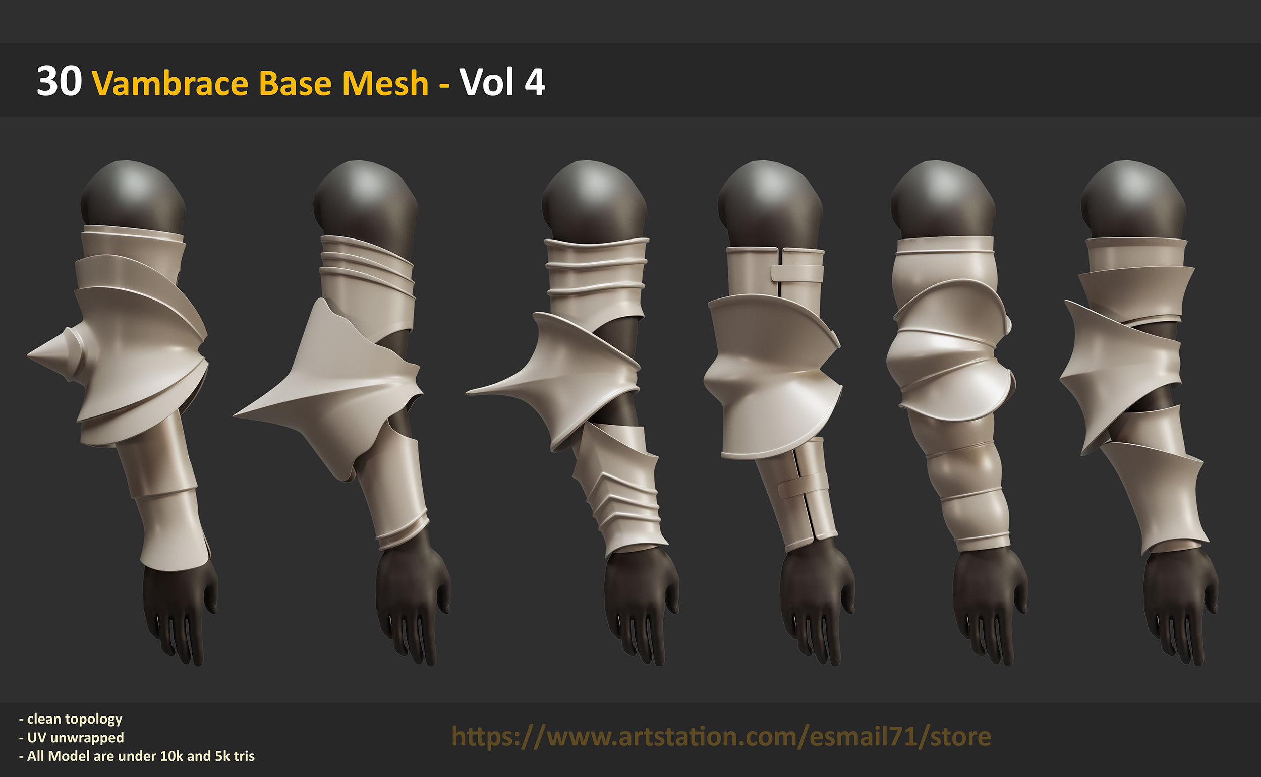 30 Vambrace Base Mesh - Vol 4 Low-poly 3D model_4