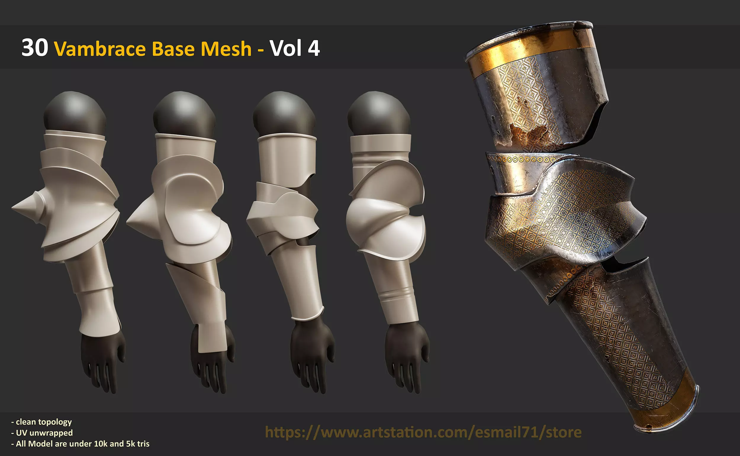 30 Vambrace Base Mesh - Vol 4 Low-poly 3D model_0