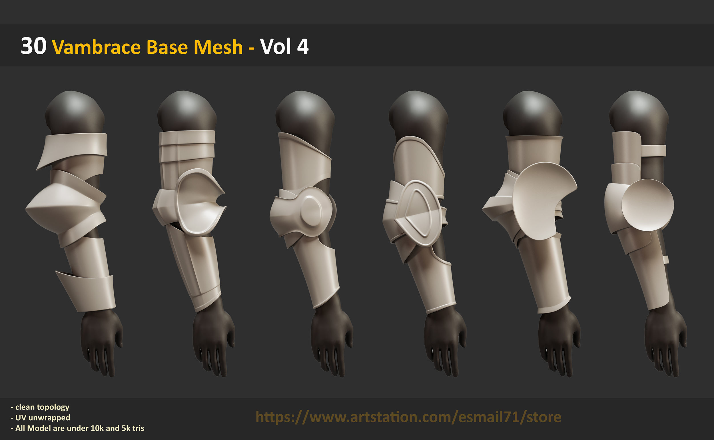 30 Vambrace Base Mesh - Vol 4 Low-poly 3D model_6