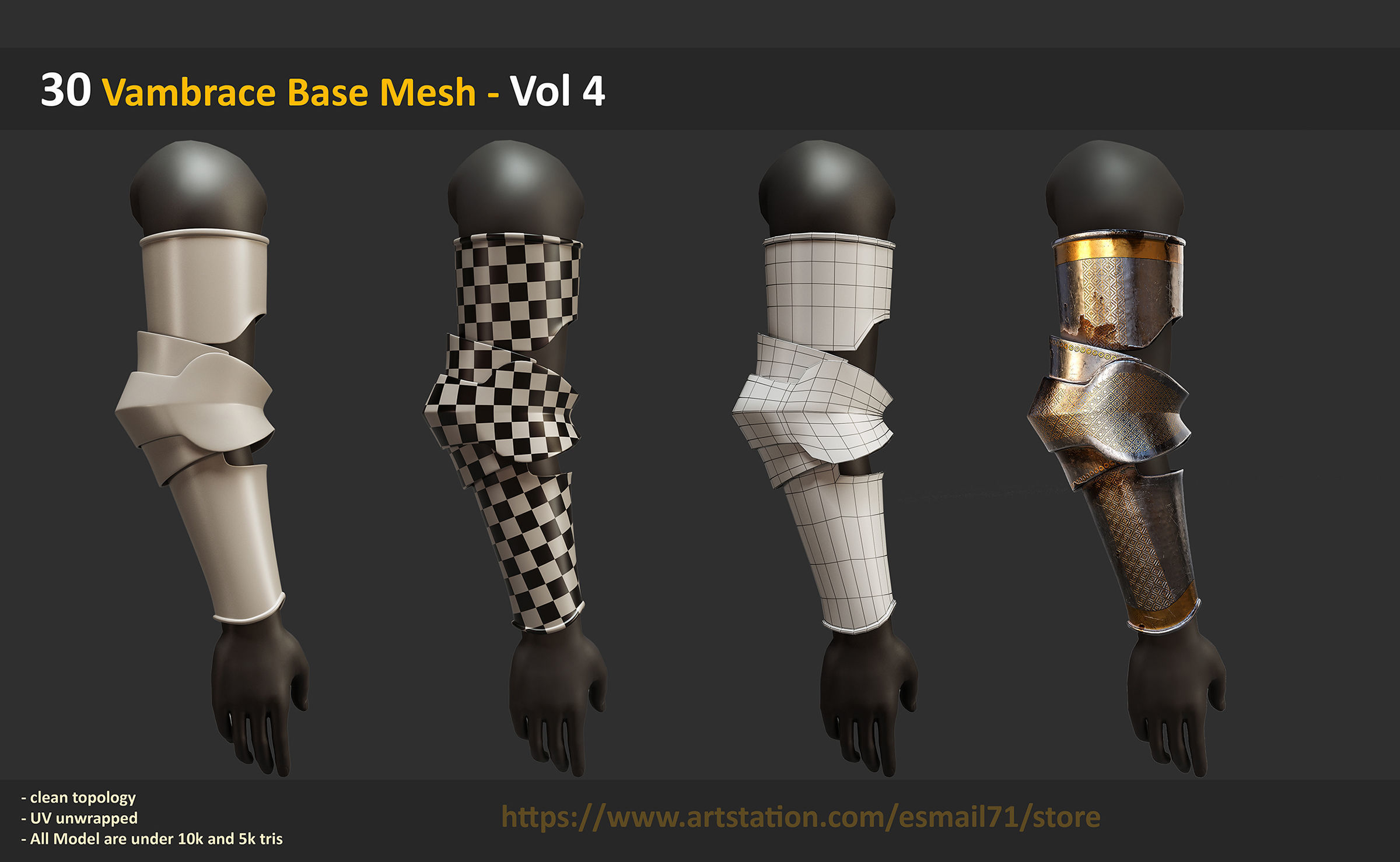 30 Vambrace Base Mesh - Vol 4 Low-poly 3D model_2