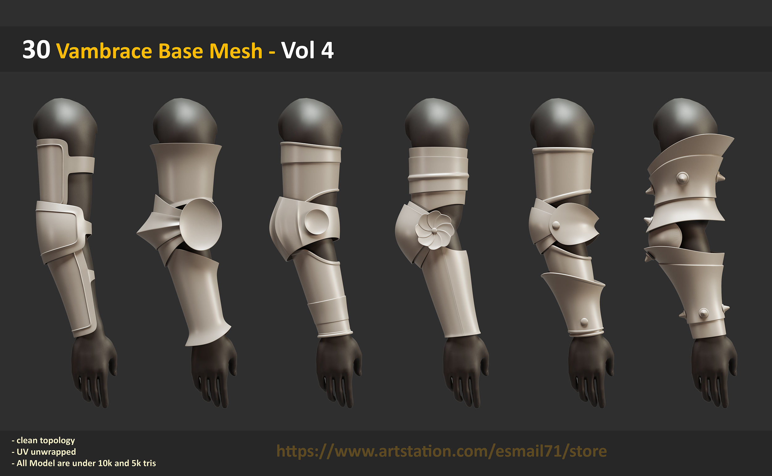 30 Vambrace Base Mesh - Vol 4 Low-poly 3D model_7