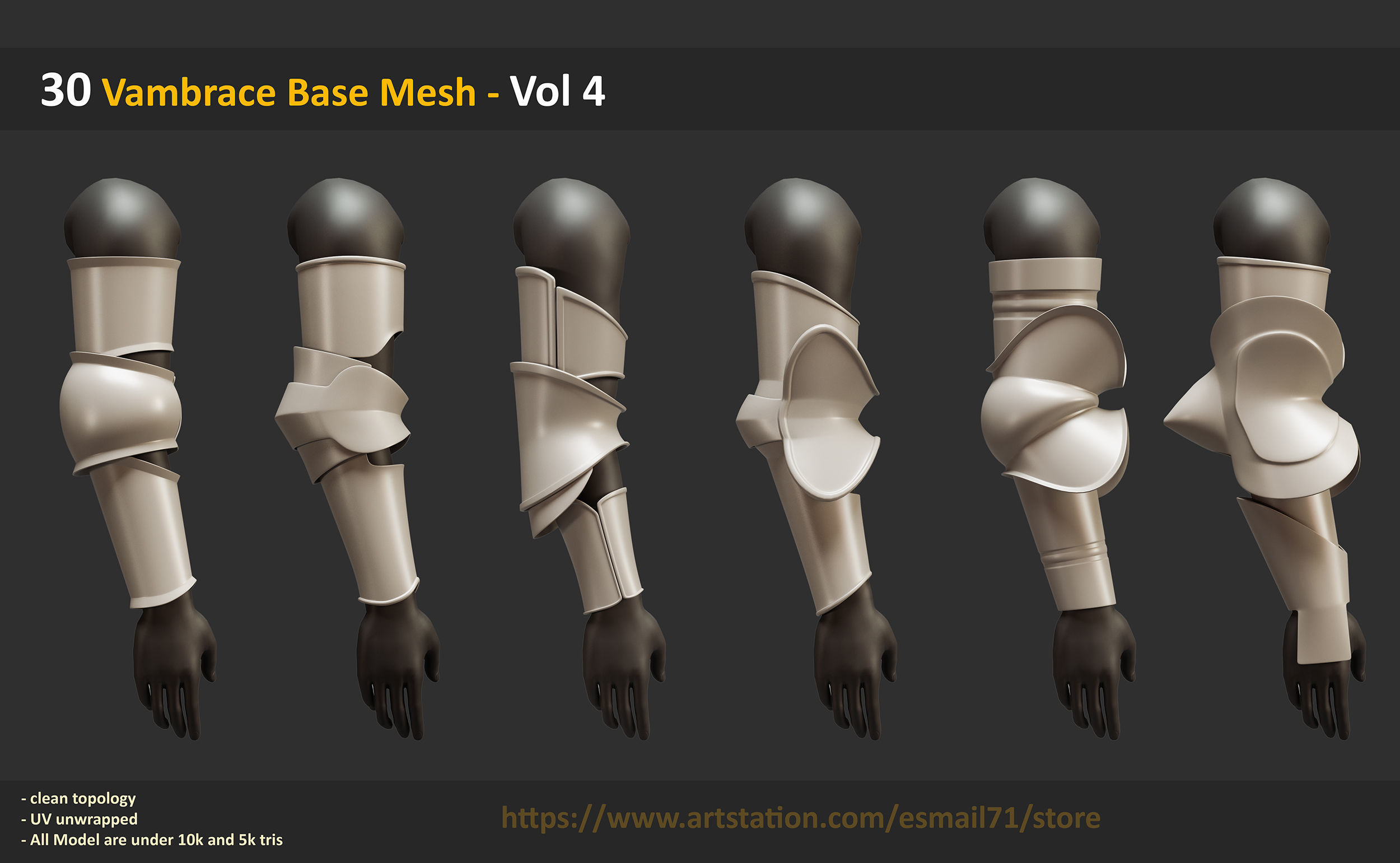 30 Vambrace Base Mesh - Vol 4 Low-poly 3D model_3
