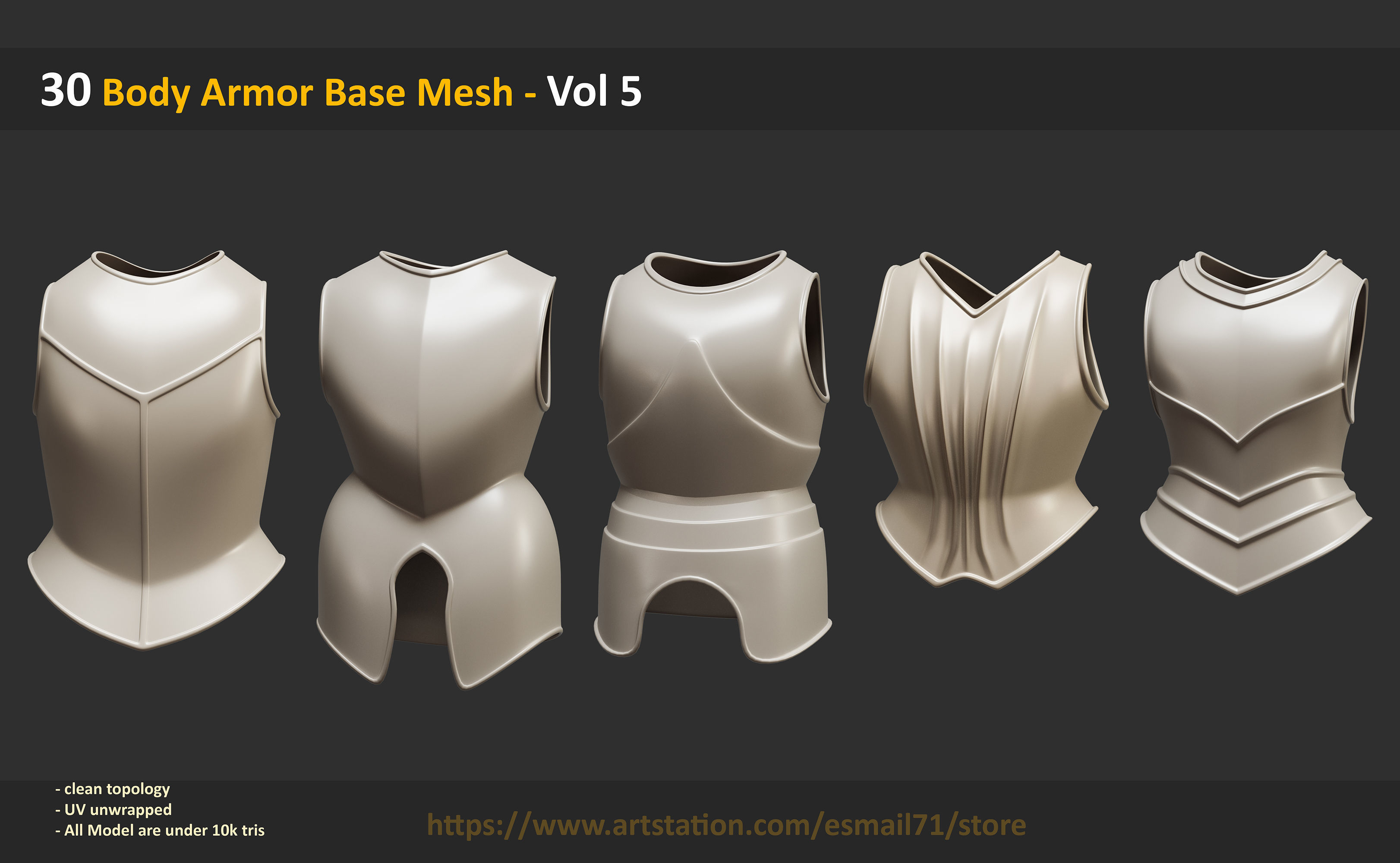 30 Body Armor Base Mesh - Vol 5 Low-poly 3D model_2