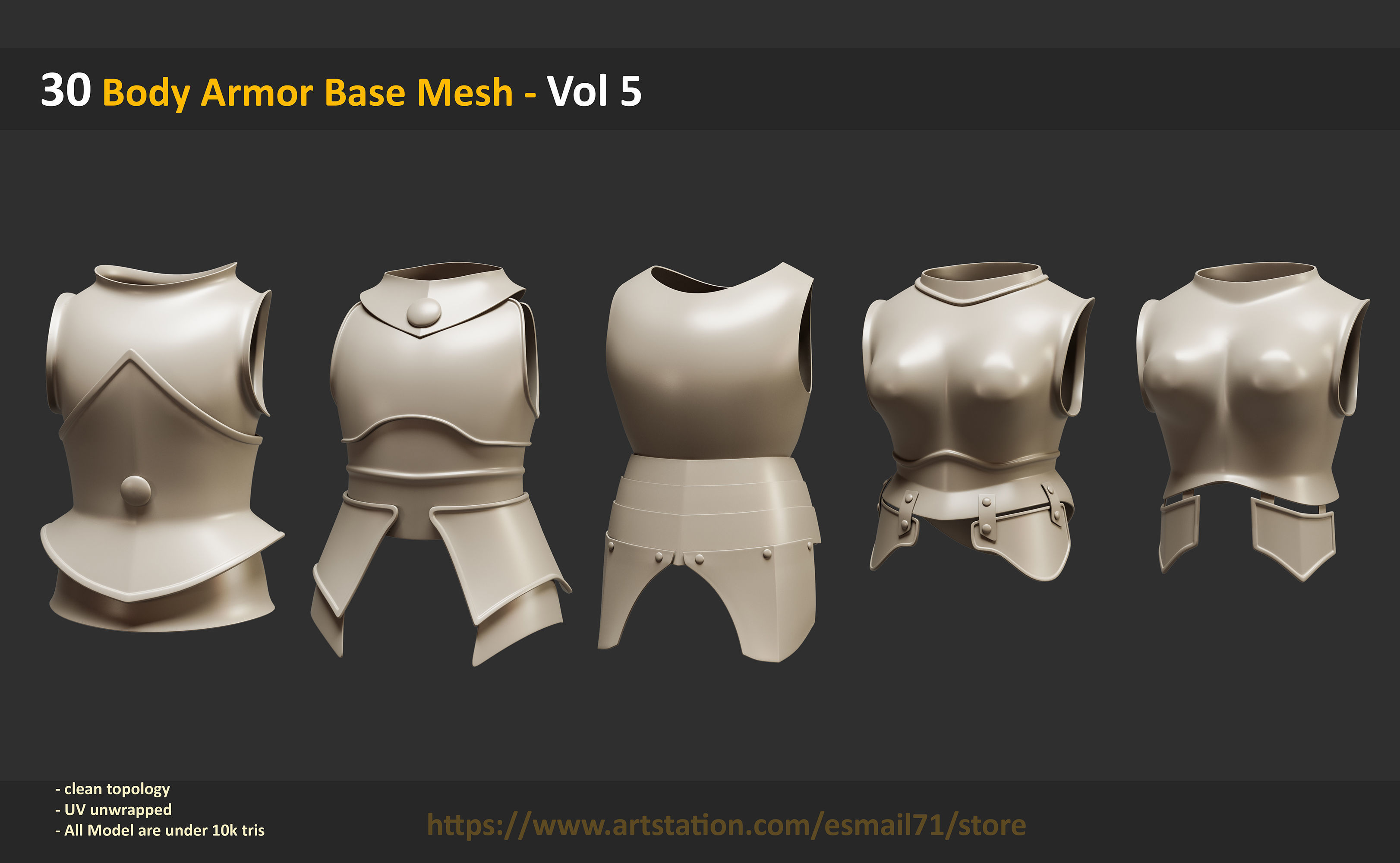 30 Body Armor Base Mesh - Vol 5 Low-poly 3D model_6