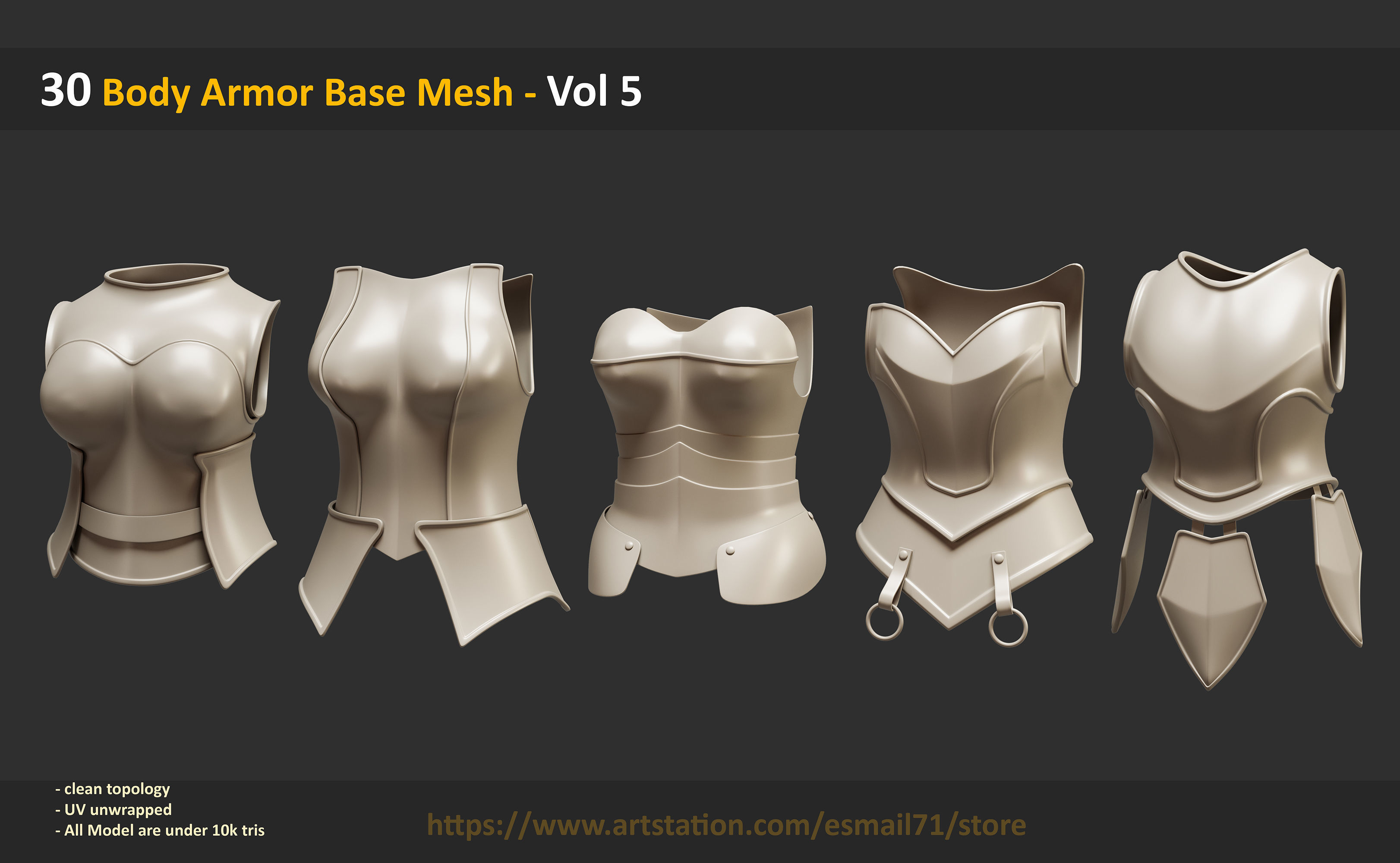 30 Body Armor Base Mesh - Vol 5 Low-poly 3D model_7