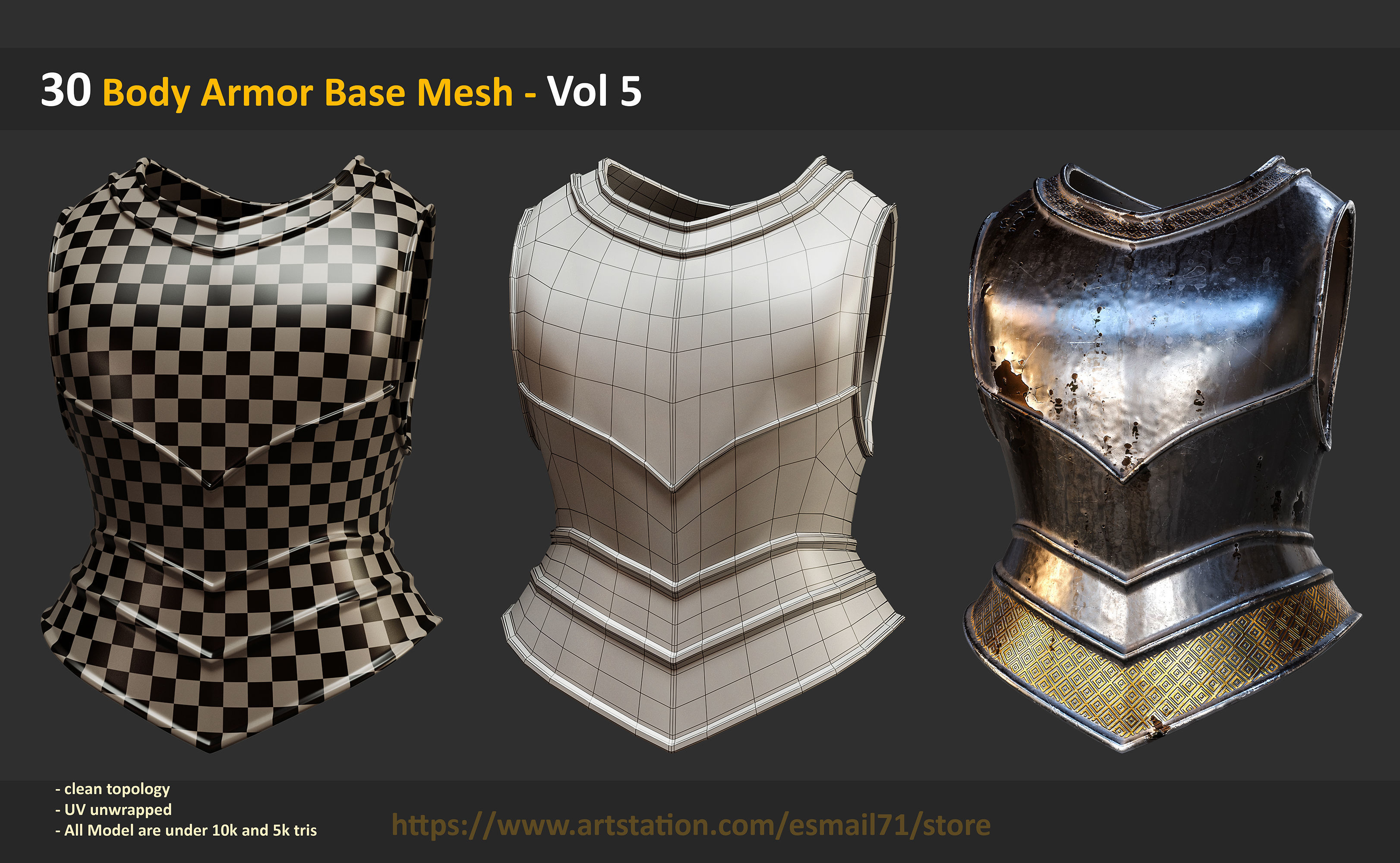 30 Body Armor Base Mesh - Vol 5 Low-poly 3D model_1