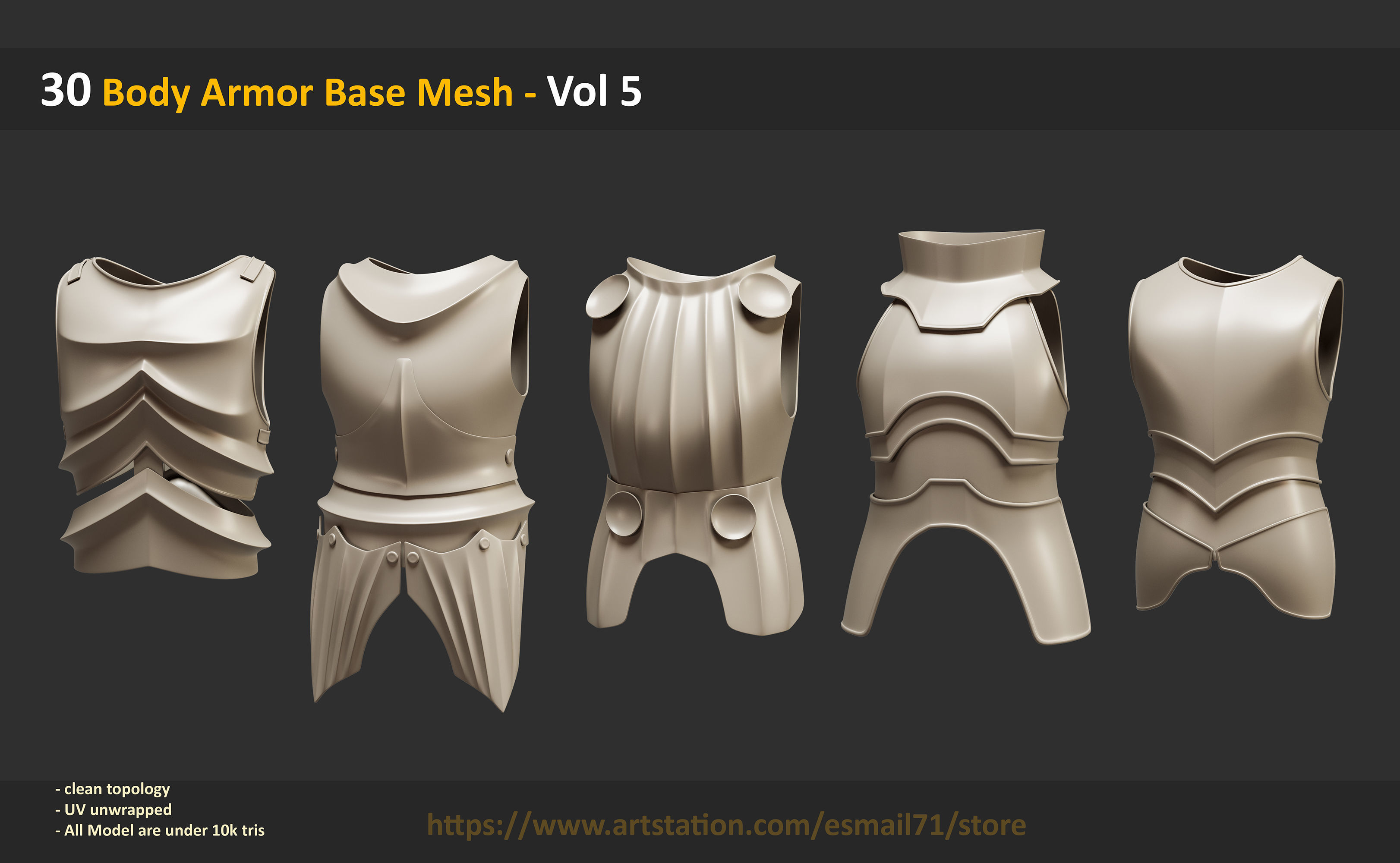 30 Body Armor Base Mesh - Vol 5 Low-poly 3D model_5