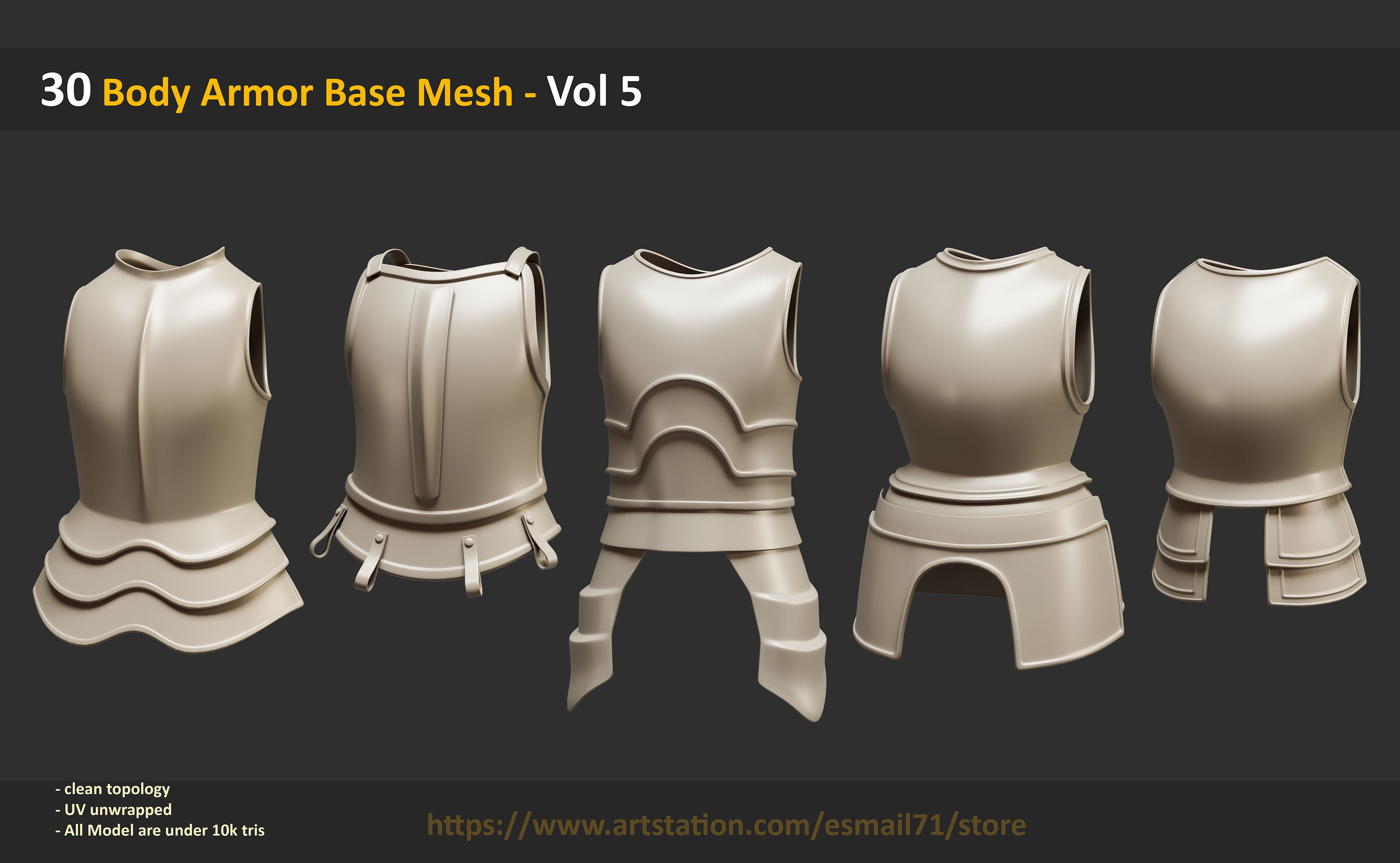 30 Body Armor Base Mesh - Vol 5 Low-poly 3D model_4