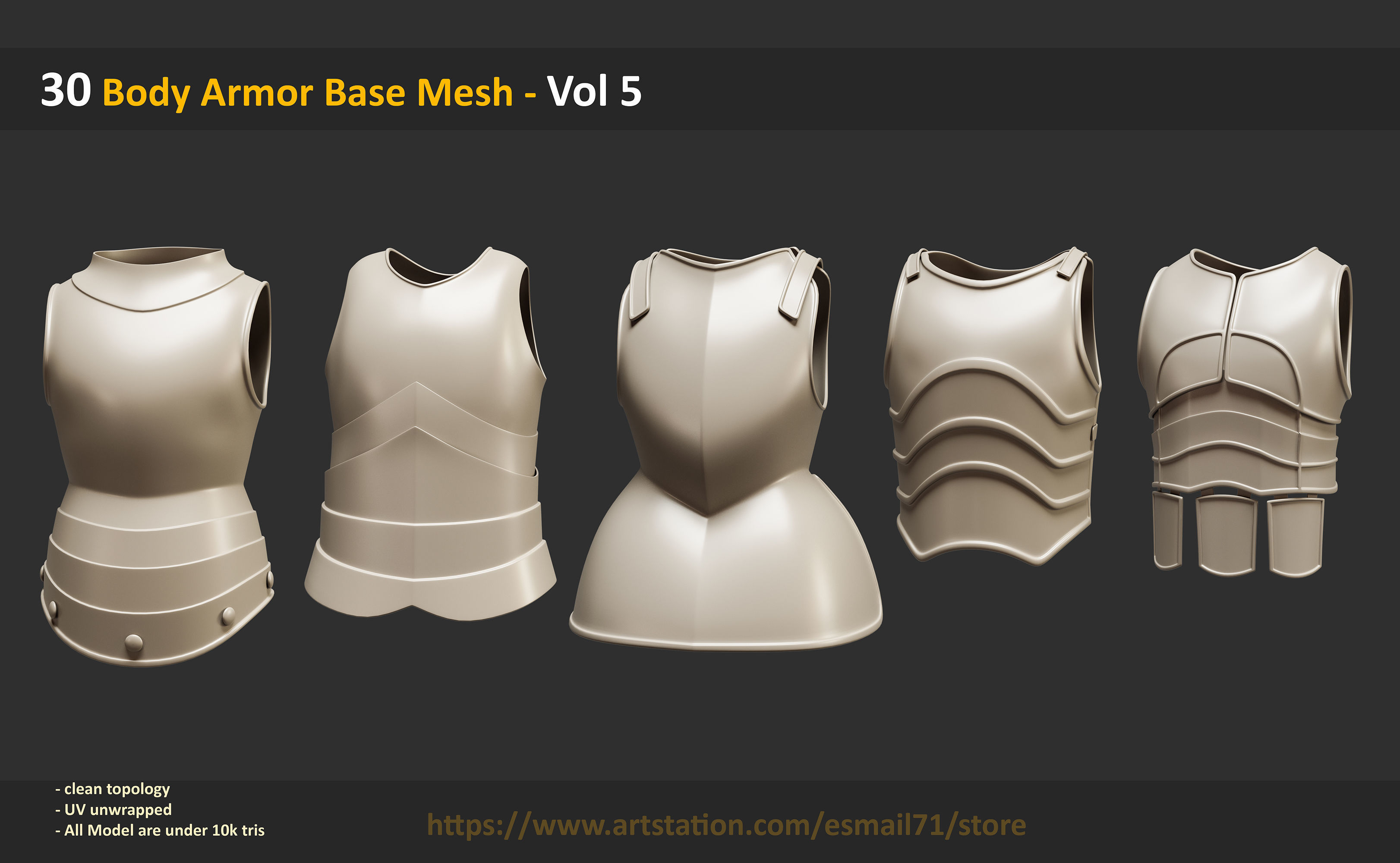 30 Body Armor Base Mesh - Vol 5 Low-poly 3D model_3