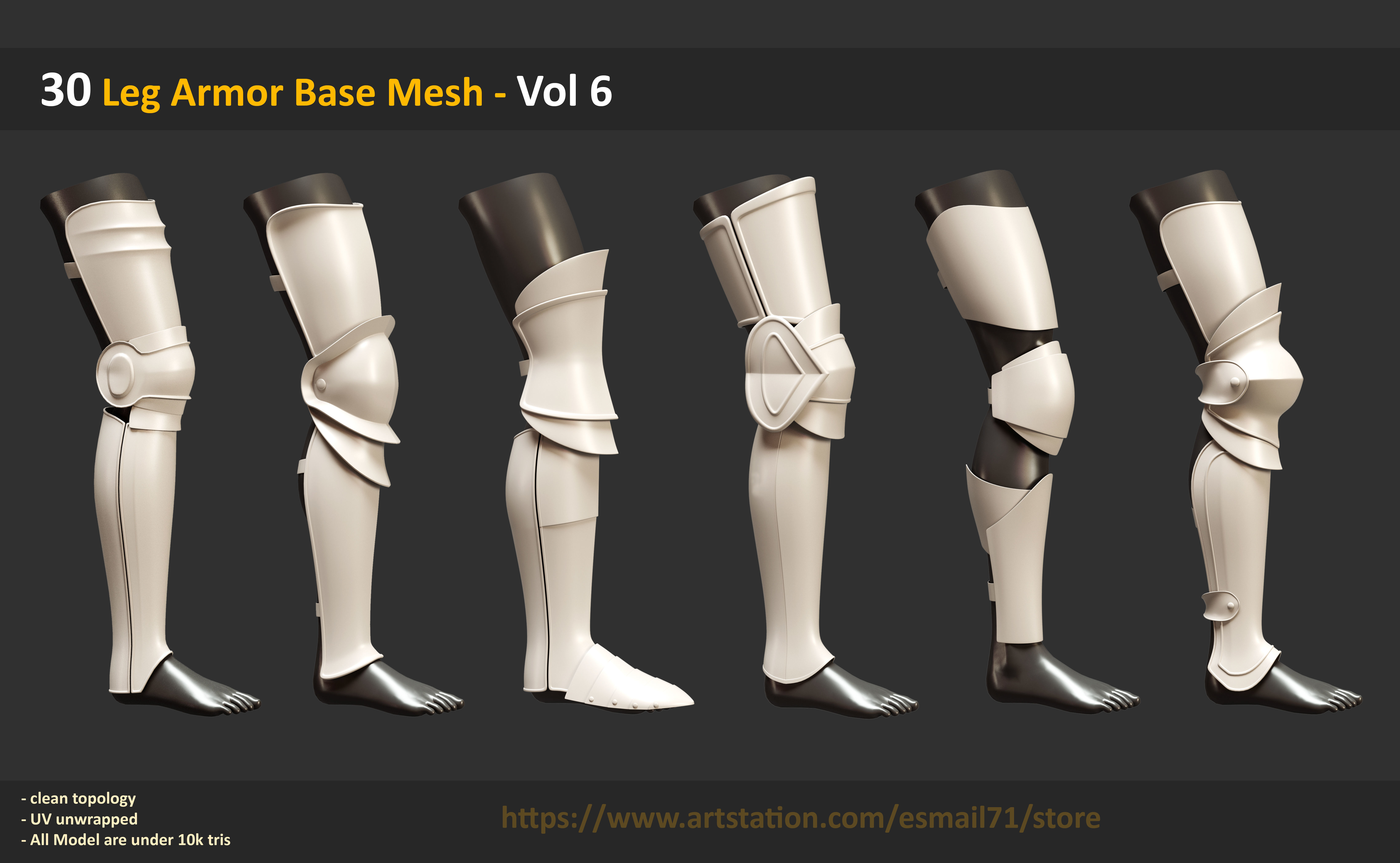 30 Leg Armor Base Mesh - Vol 6 Low-poly 3D model_2