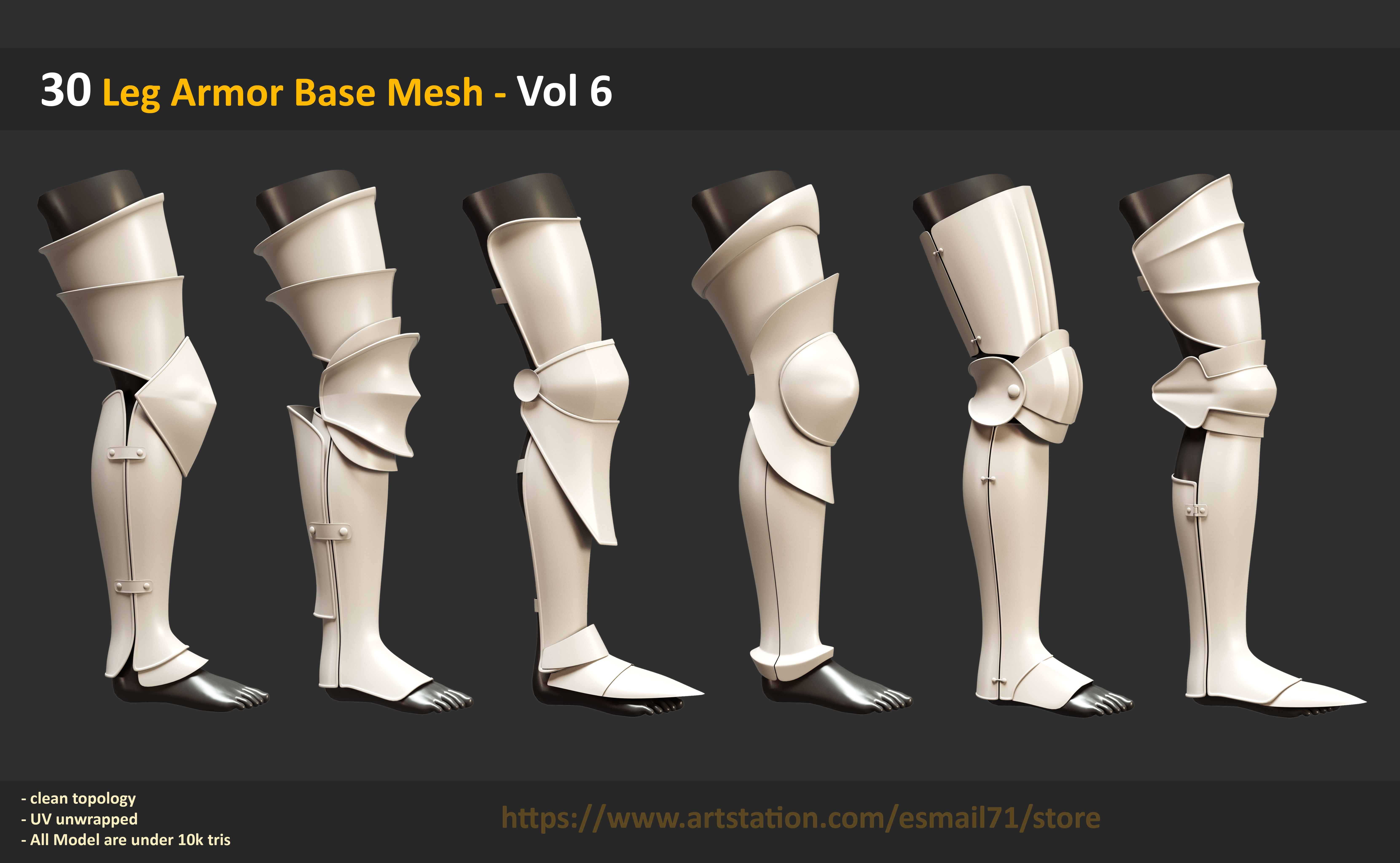 30 Leg Armor Base Mesh - Vol 6 Low-poly 3D model_3
