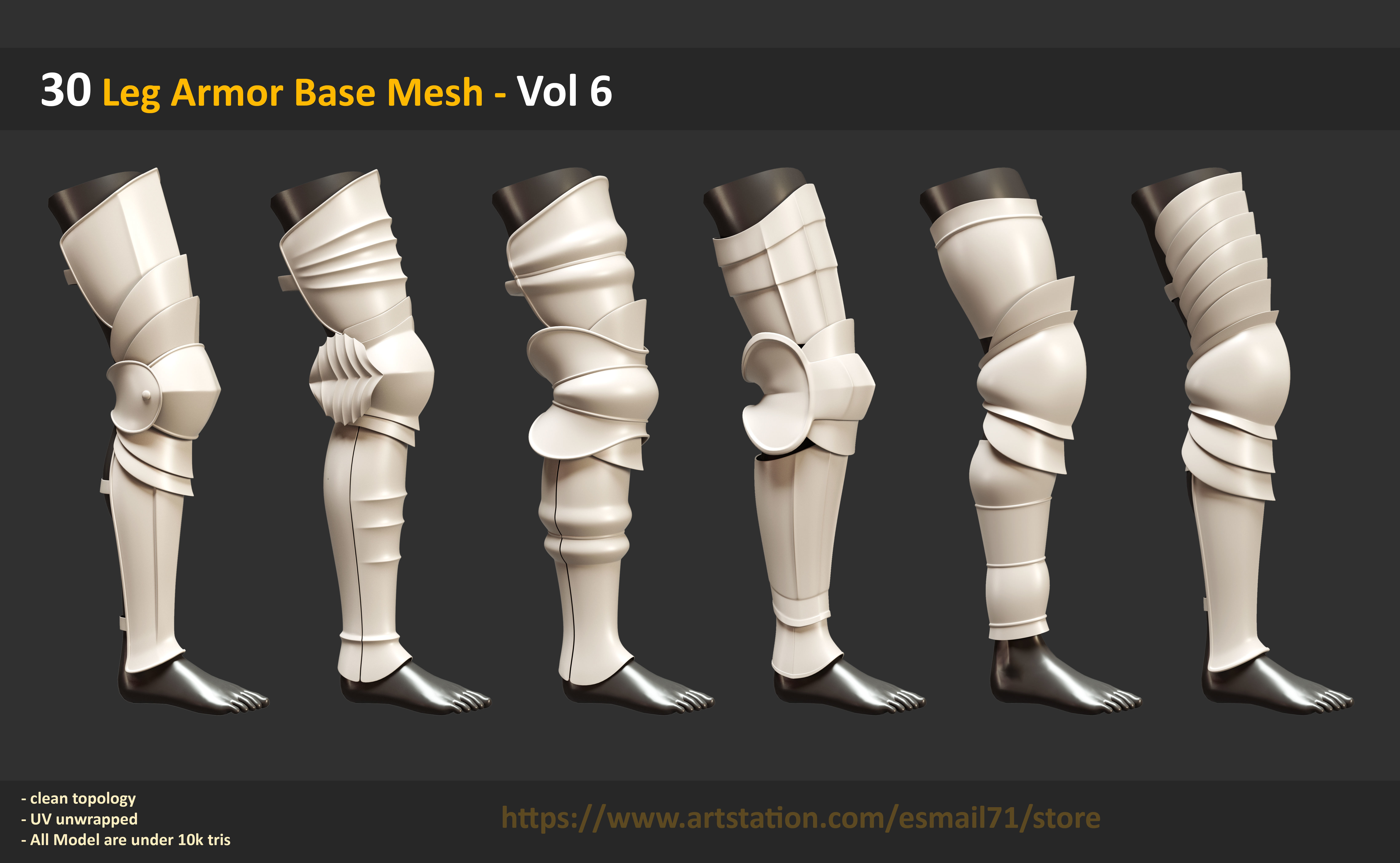 30 Leg Armor Base Mesh - Vol 6 Low-poly 3D model_4
