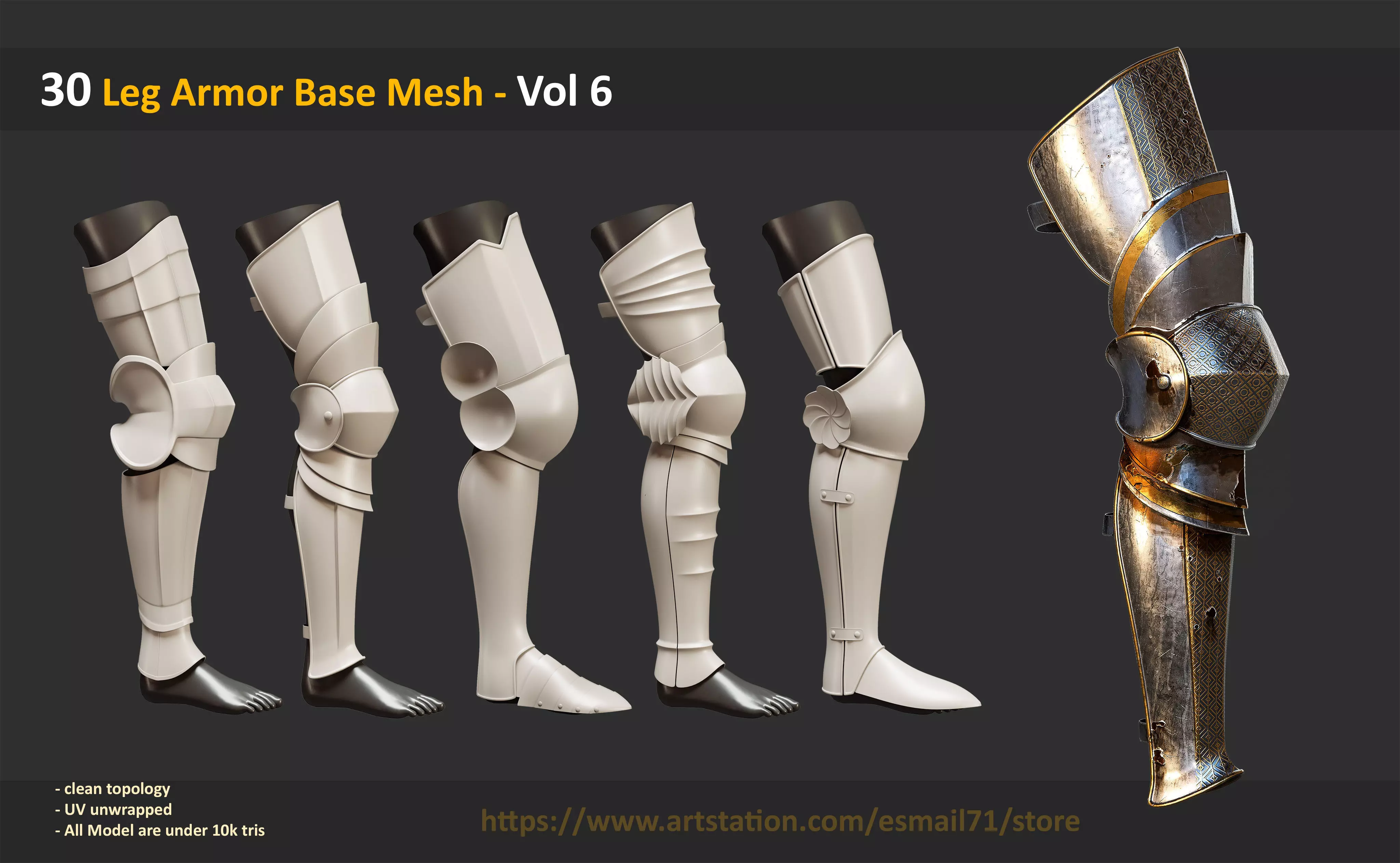 30 Leg Armor Base Mesh - Vol 6 Low-poly 3D model_0