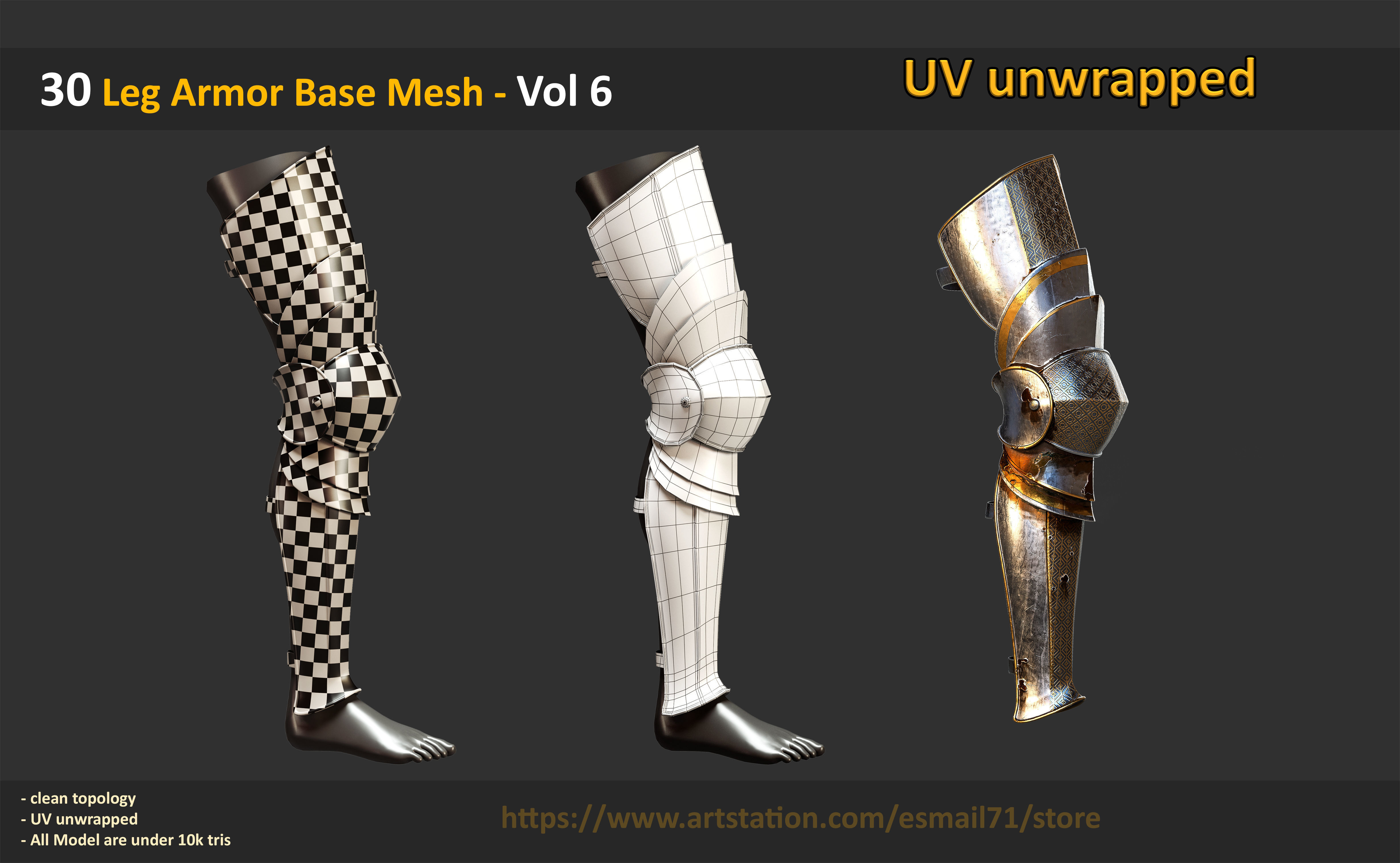 30 Leg Armor Base Mesh - Vol 6 Low-poly 3D model_1