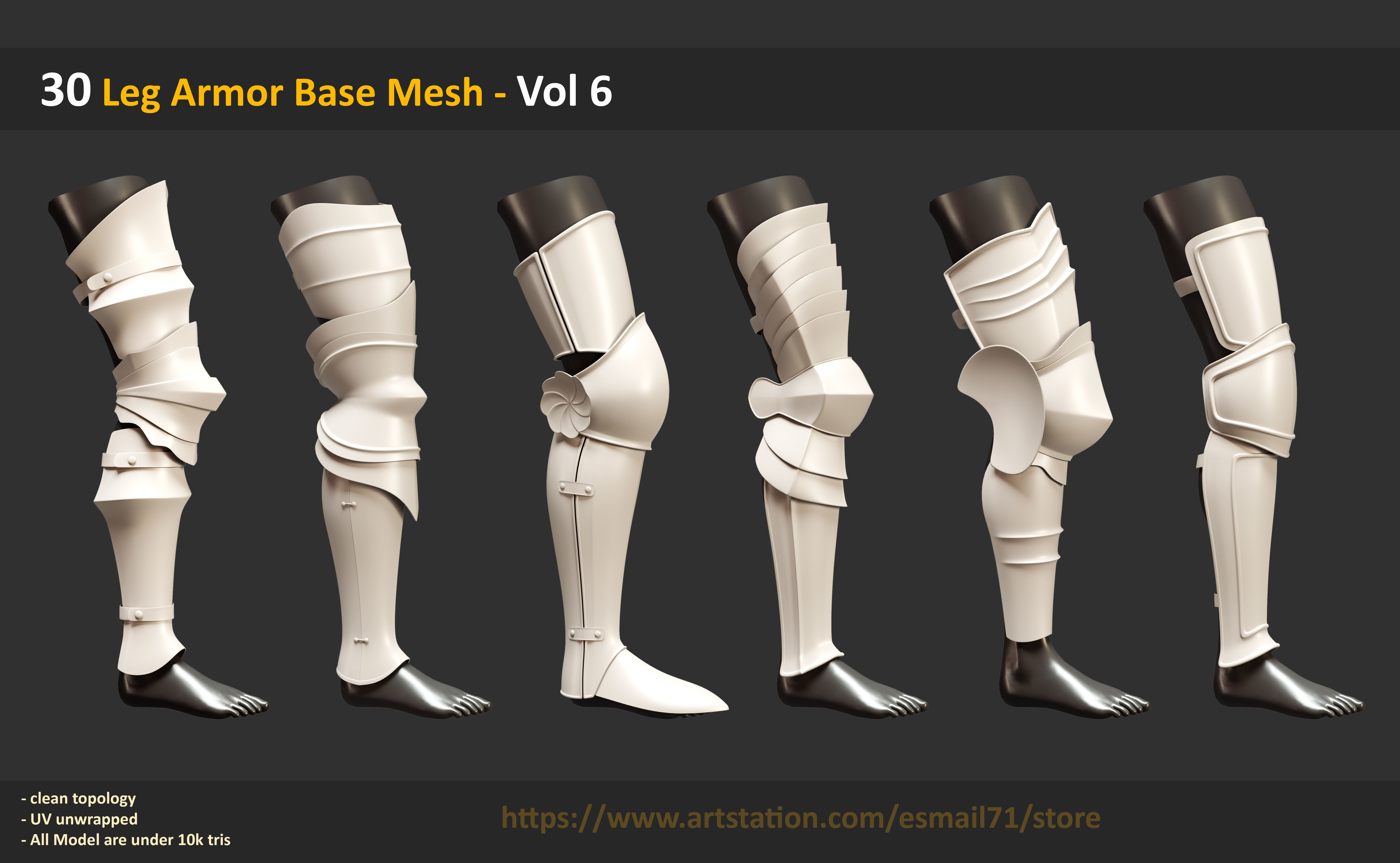 30 Leg Armor Base Mesh - Vol 6 Low-poly 3D model_6