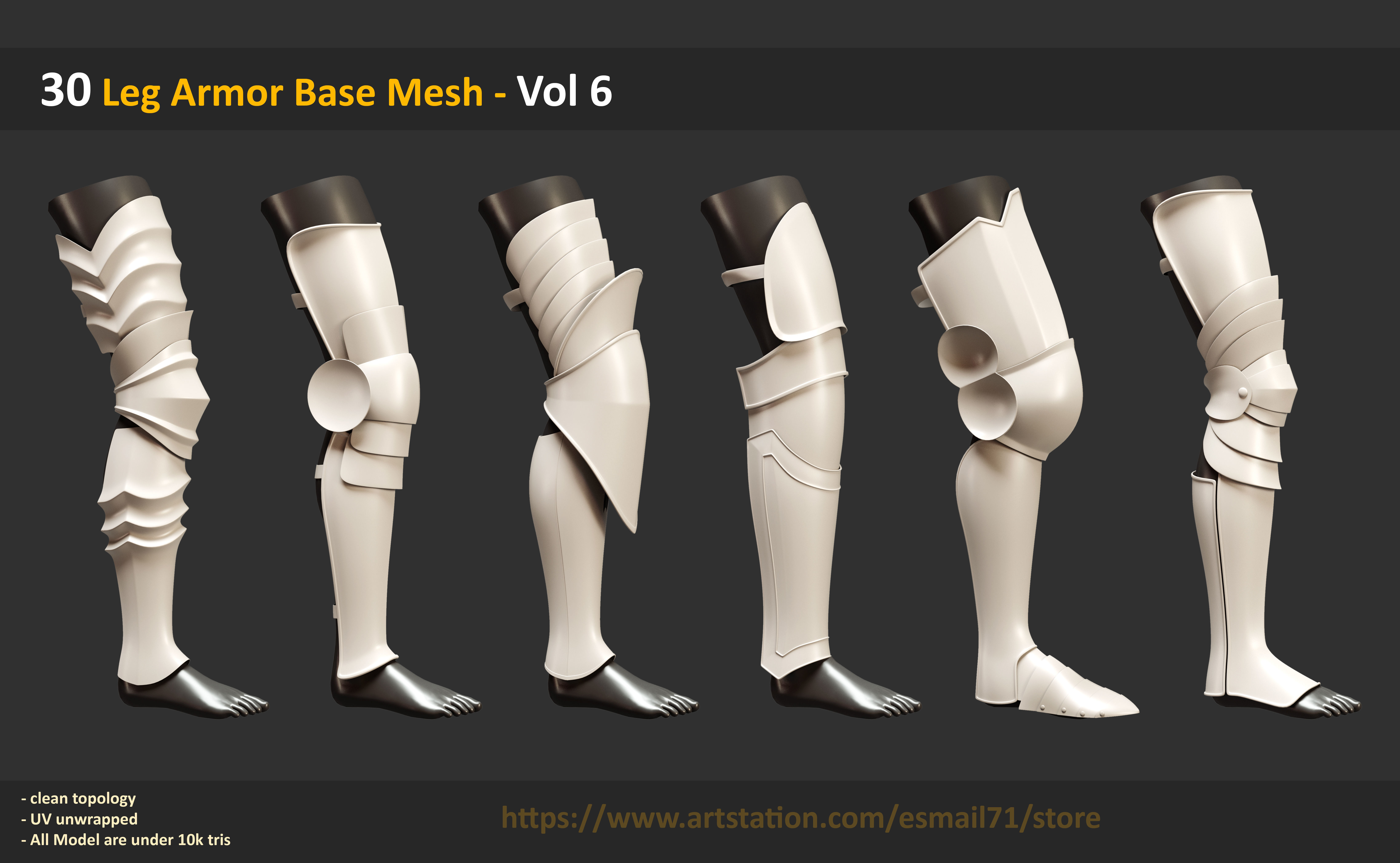 30 Leg Armor Base Mesh - Vol 6 Low-poly 3D model_5