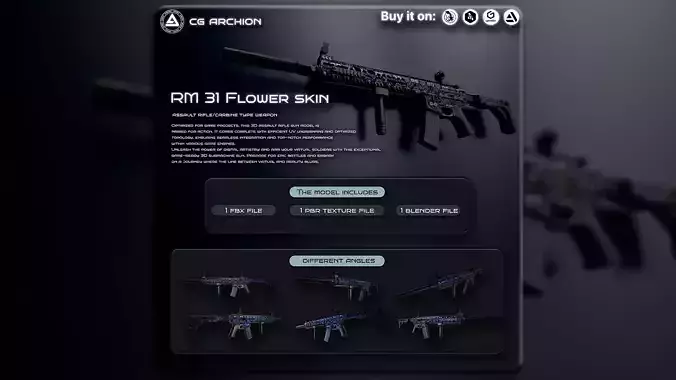 Flower Skin RM 31 Assault Rifle Low-poly 3D model