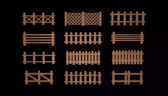 wooden fence Low-poly 3D model