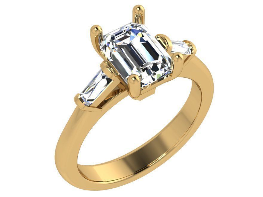 Three Stone Cathedral Setting Ring 4616 3D print model_1