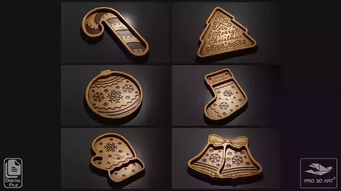 Christmas Trays Pack 2 - CNC Files for Wood 3D model