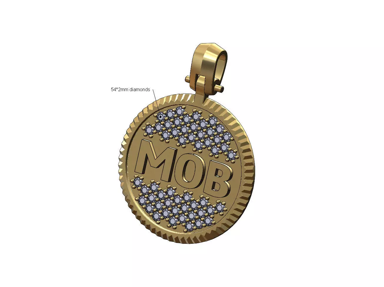 MOB diamond iced fluted bezel pendant with bail 3D print model
