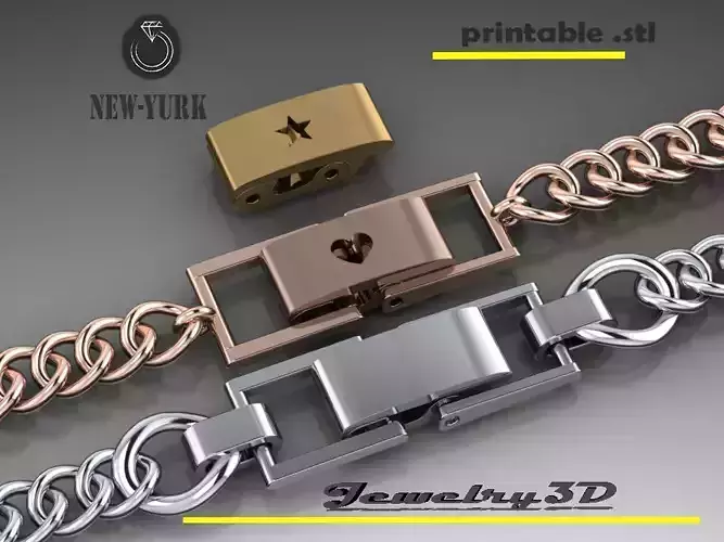 Printable jewelry3D lock clasp 4mm for bracelet or chain STL