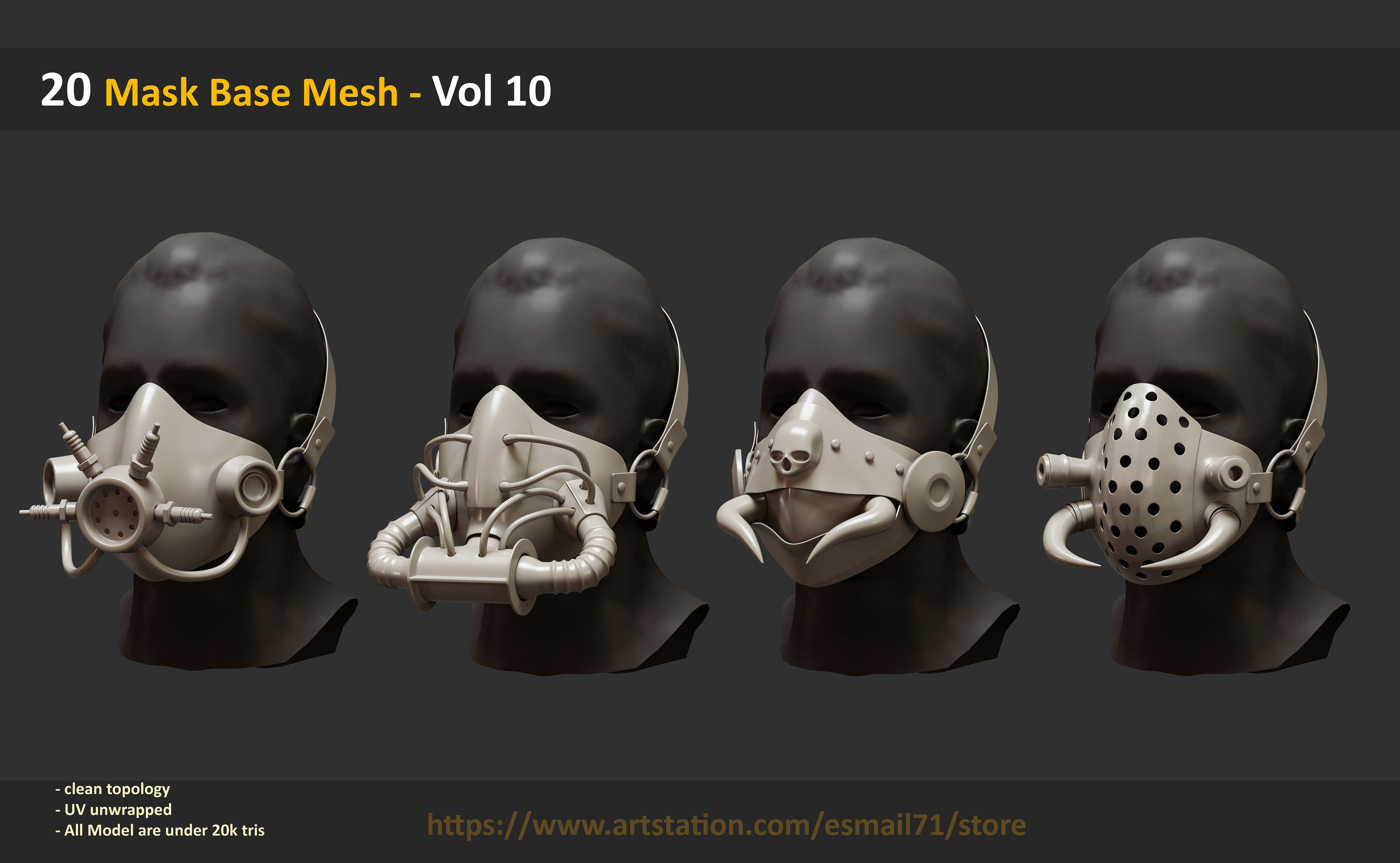 20 Mask Base Mesh - Vol 10 Low-poly 3D model_8
