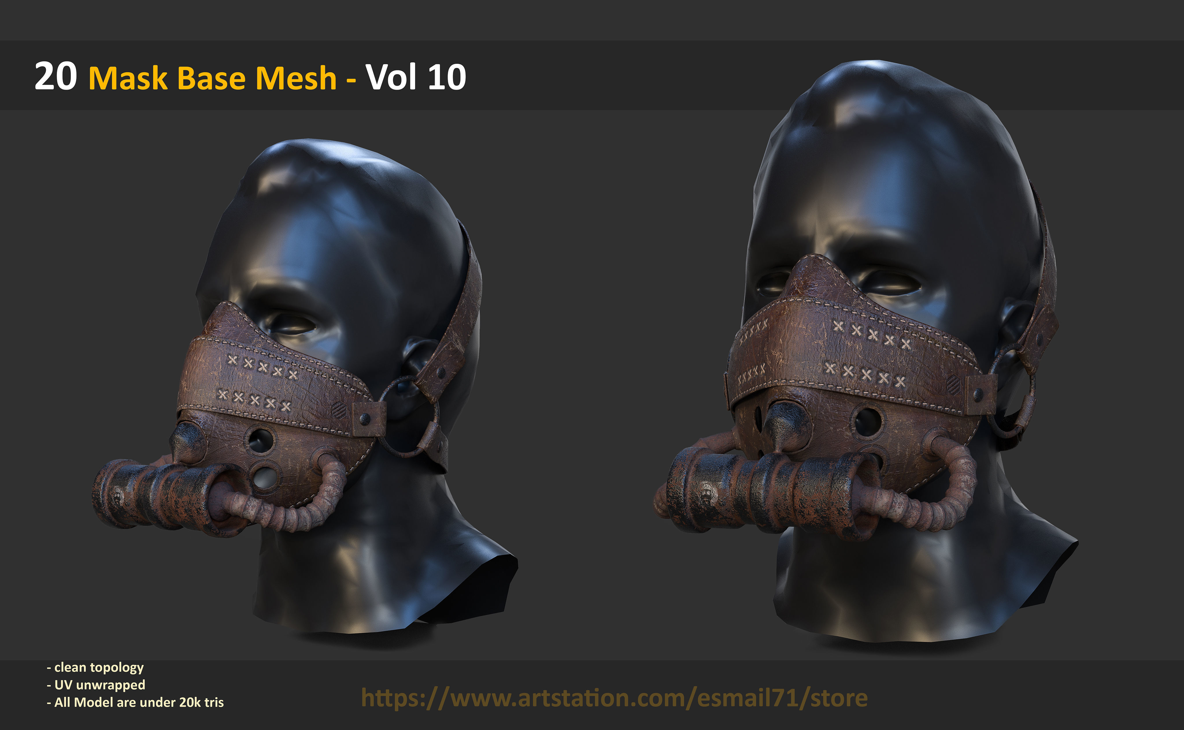 20 Mask Base Mesh - Vol 10 Low-poly 3D model_1