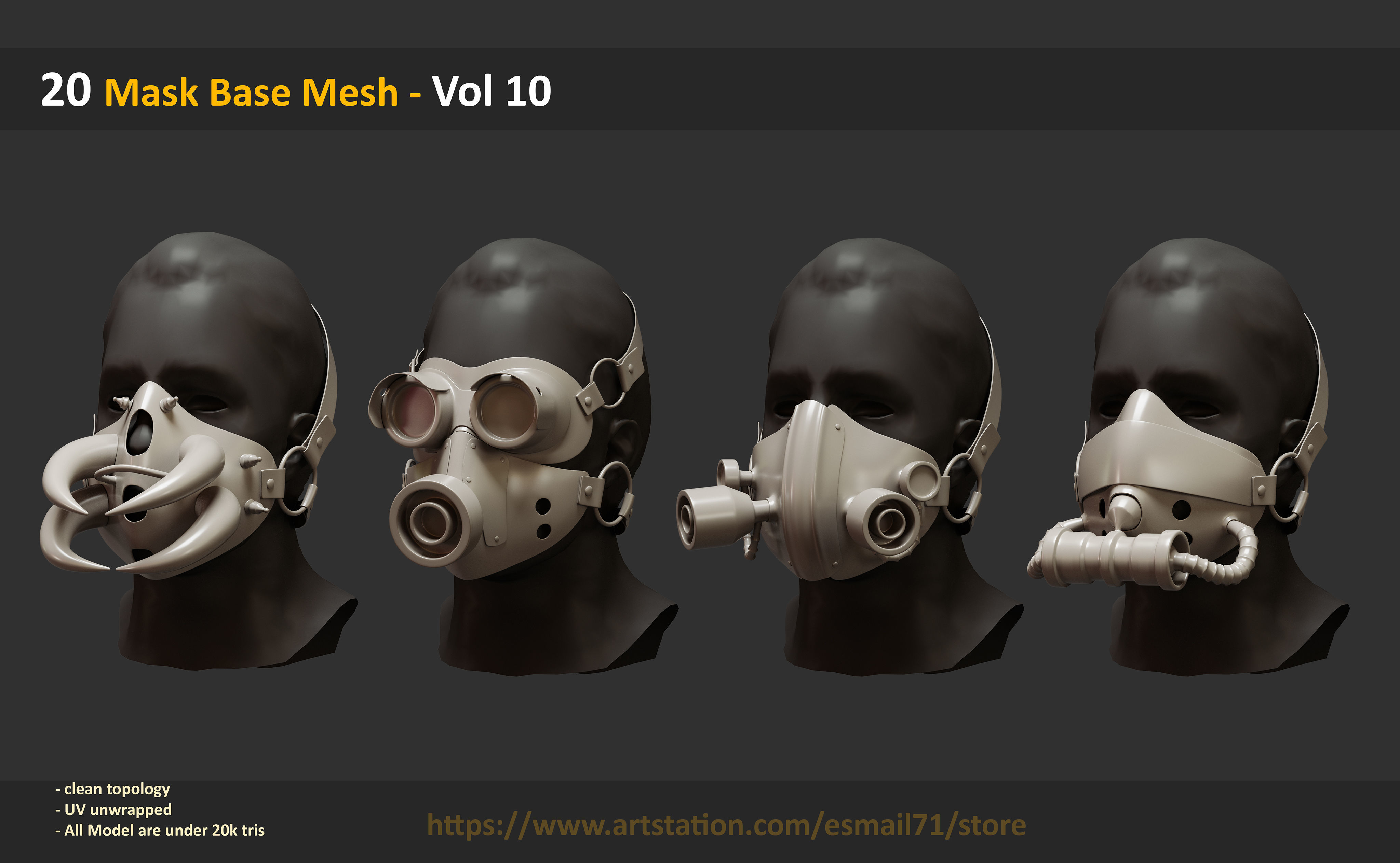 20 Mask Base Mesh - Vol 10 Low-poly 3D model_7